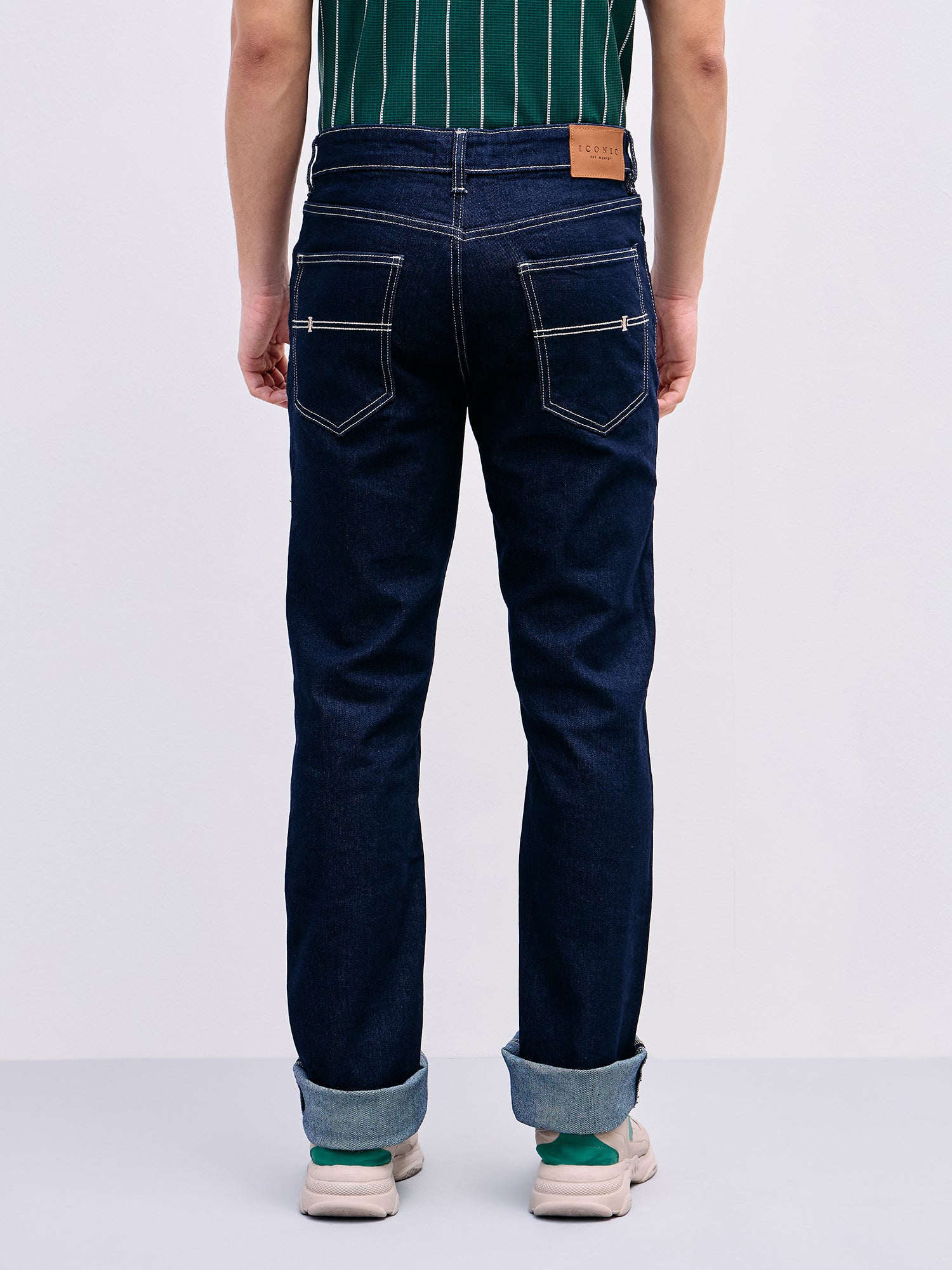 Iconic Men Blue Boot Cut Solid Jeans
