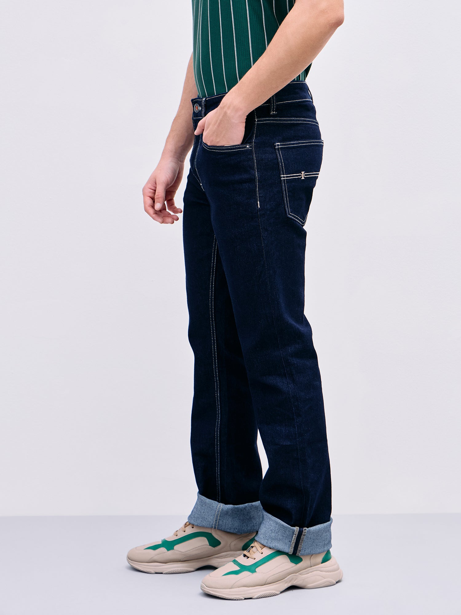 Iconic Men Blue Boot Cut Solid Jeans