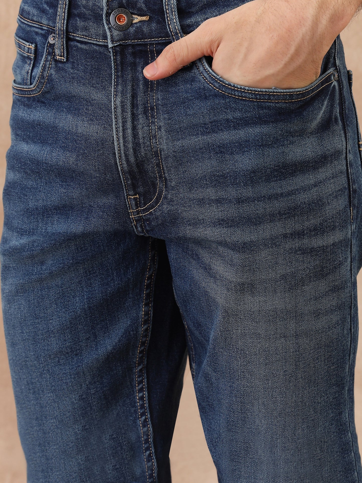 Iconic Men Blue Boot Cut Solid Jeans