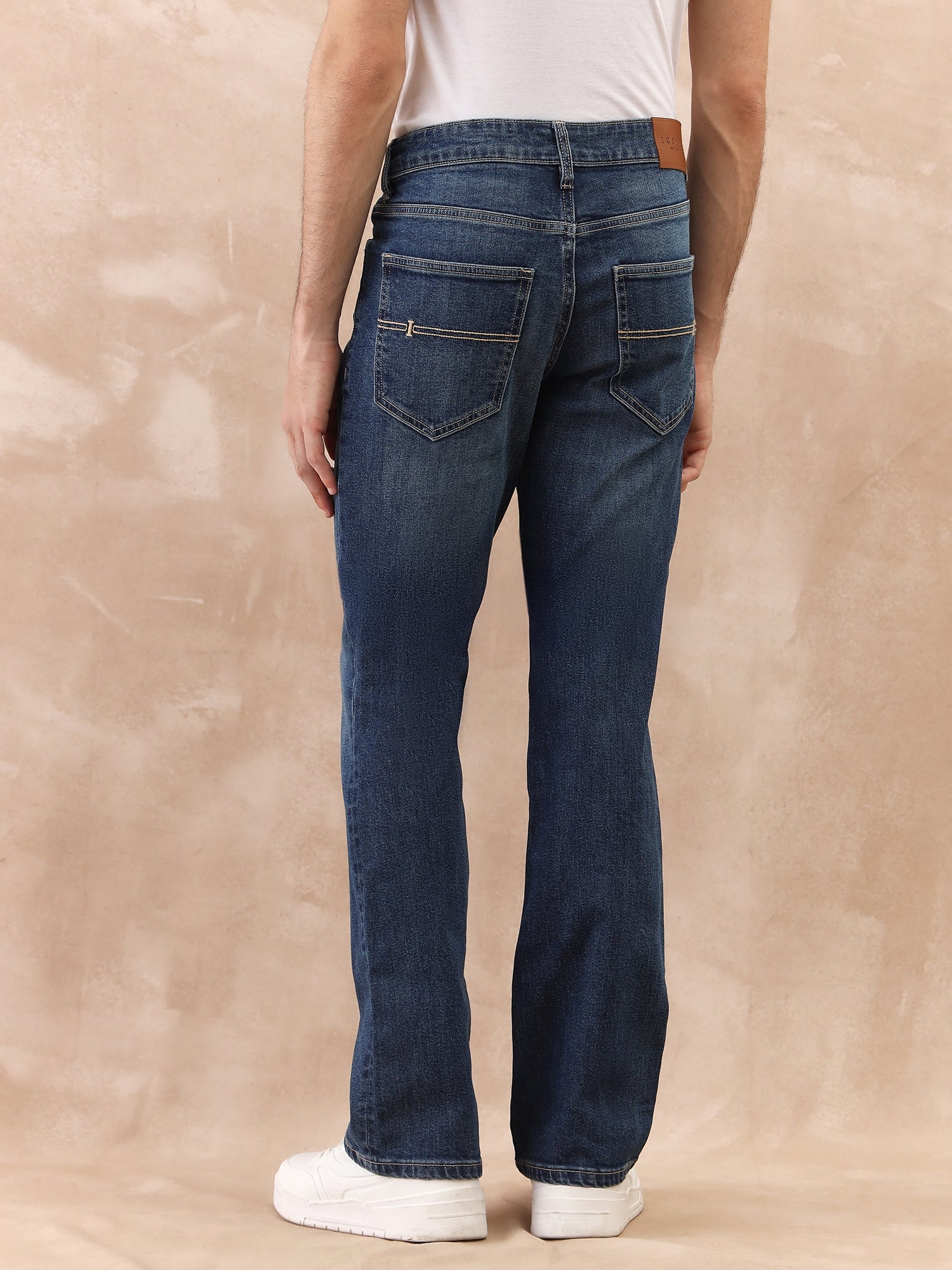 Iconic Men Blue Boot Cut Solid Jeans