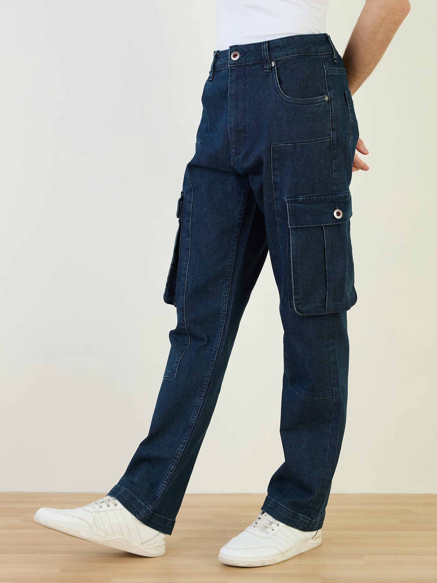 Iconic Men Blue Cargo Fit Solid Jeans