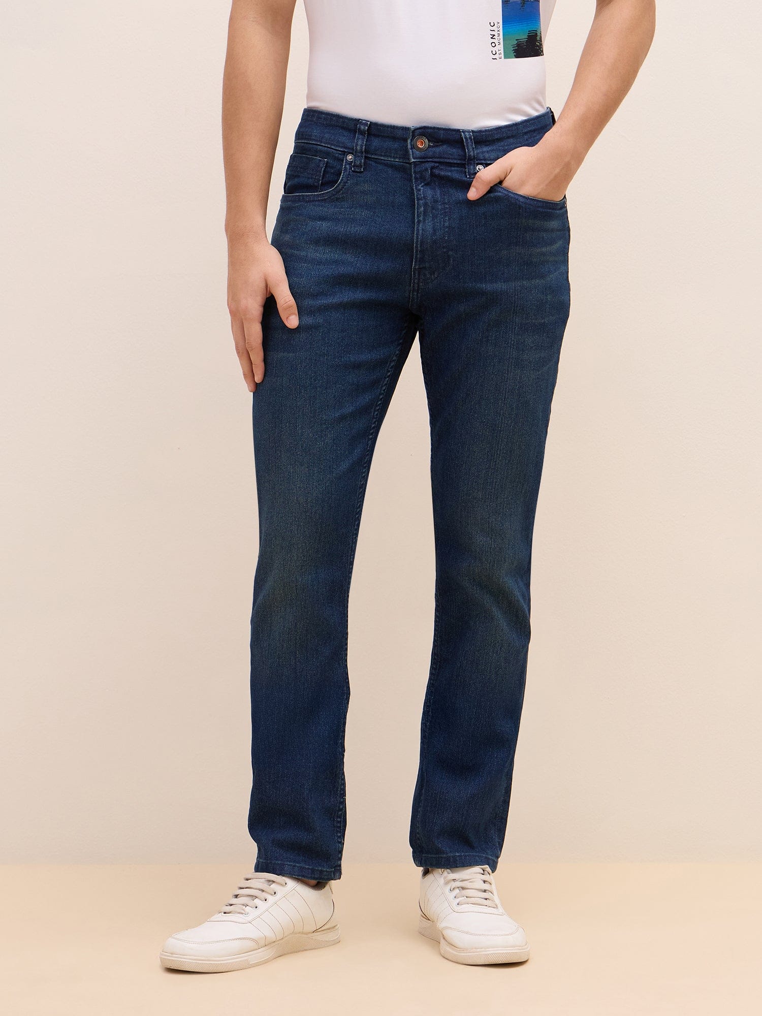 Iconic Men Blue Skinny Fit Solid Jeans