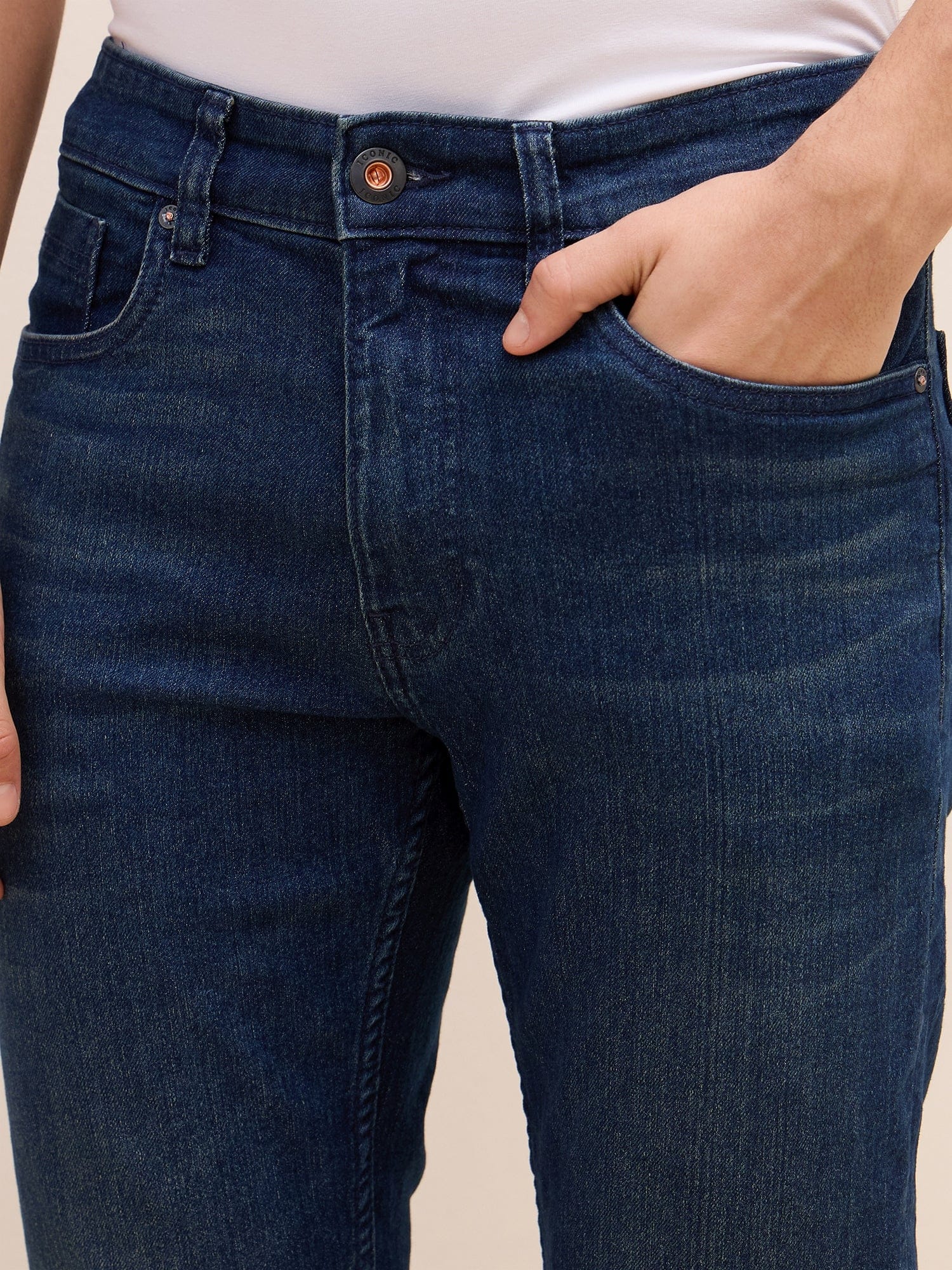 Iconic Men Blue Skinny Fit Solid Jeans