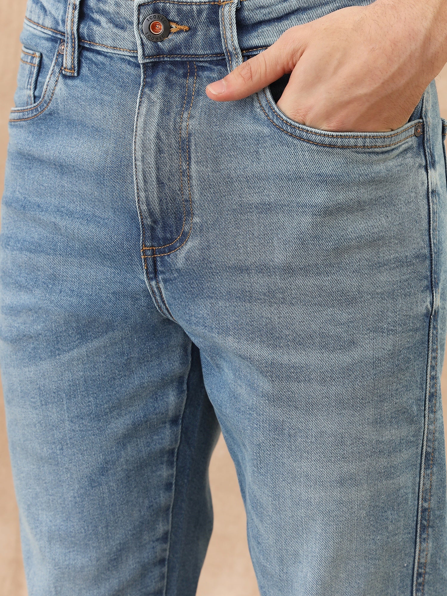 Iconic Men Blue Slim Tapered Solid Jeans