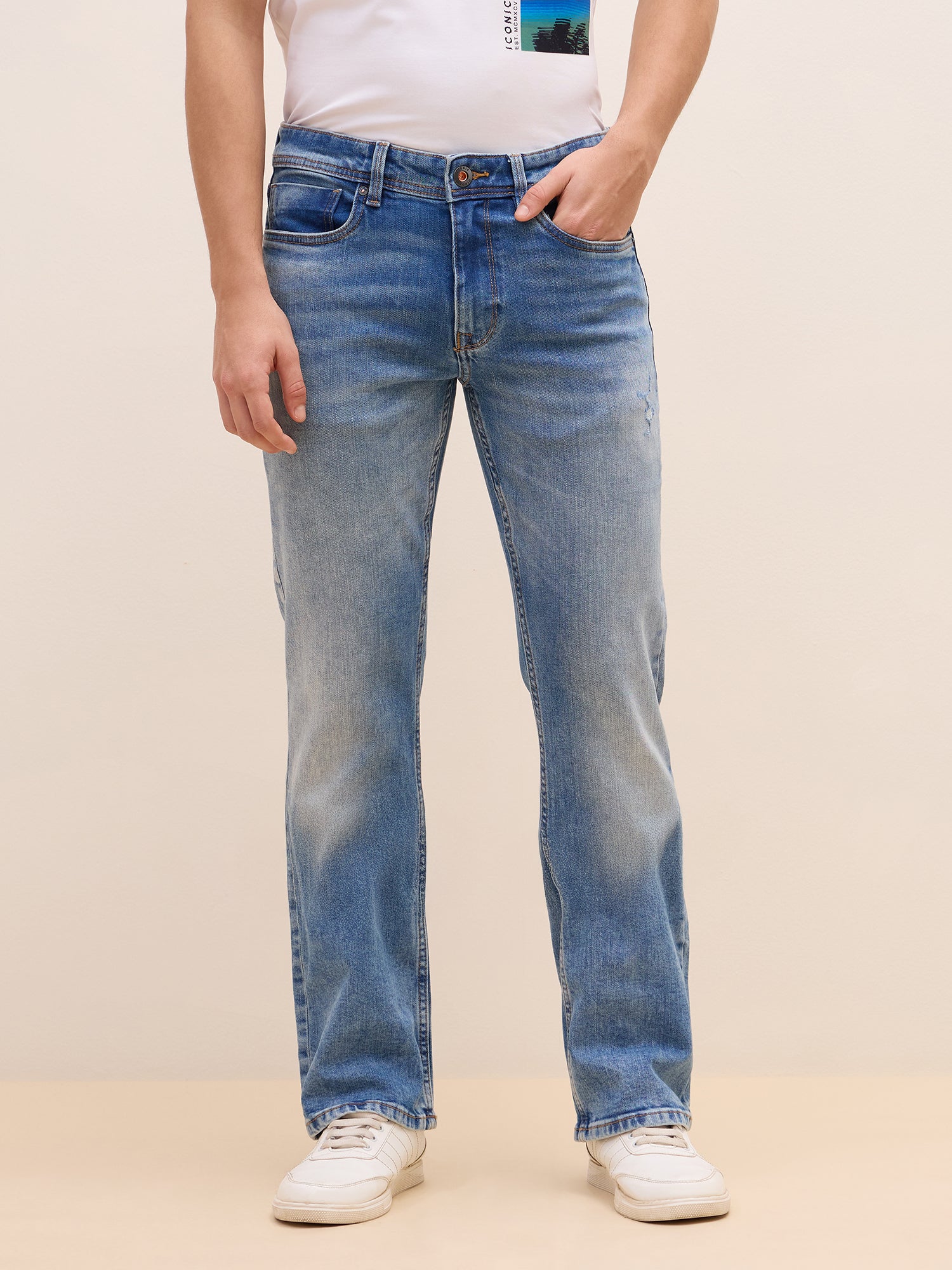Iconic Men Blue Boot Cut Solid Jeans