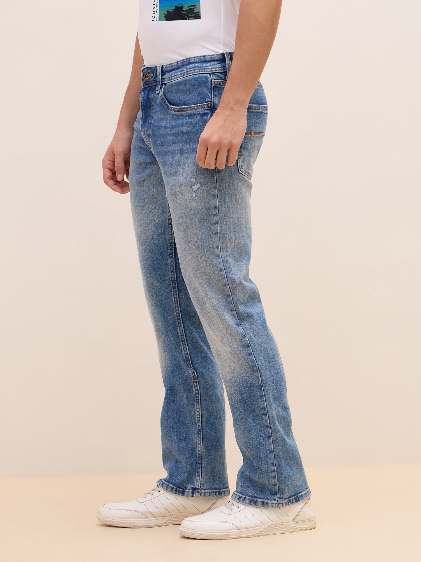 Iconic Men Blue Boot Cut Solid Jeans