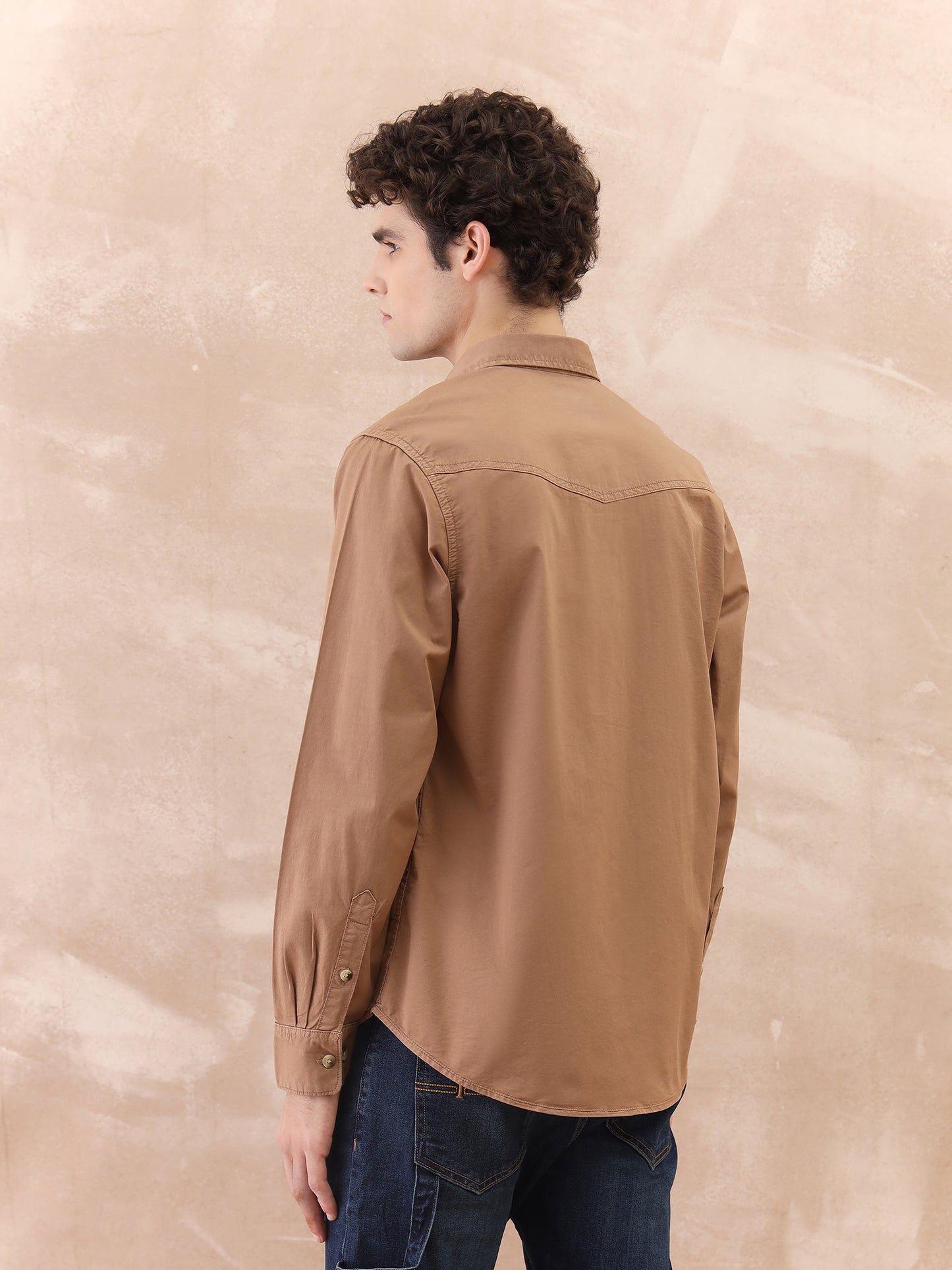 Iconic Men Brown Washed Collar Shirt