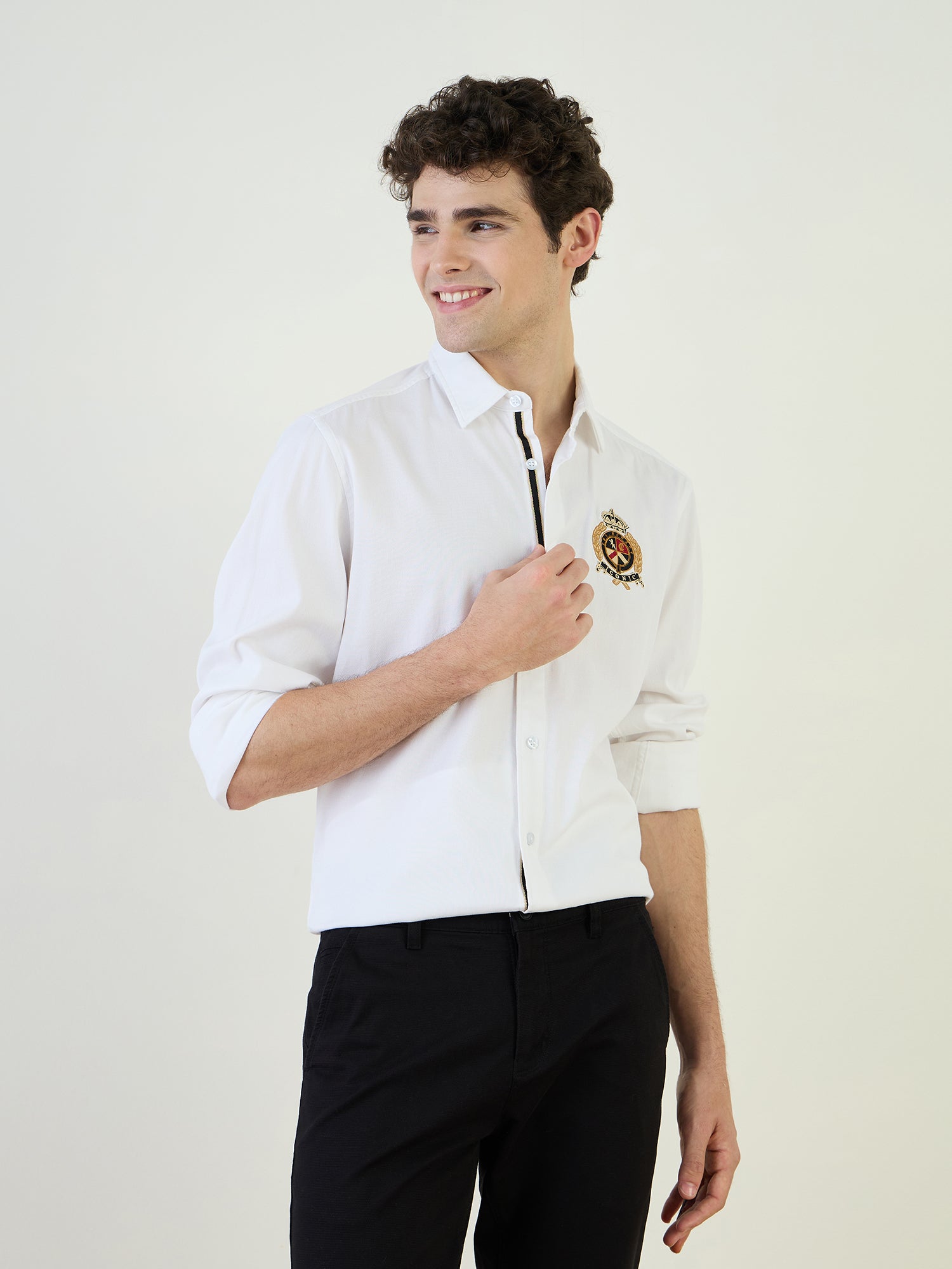 Iconic Men White Textured Collar Shirt