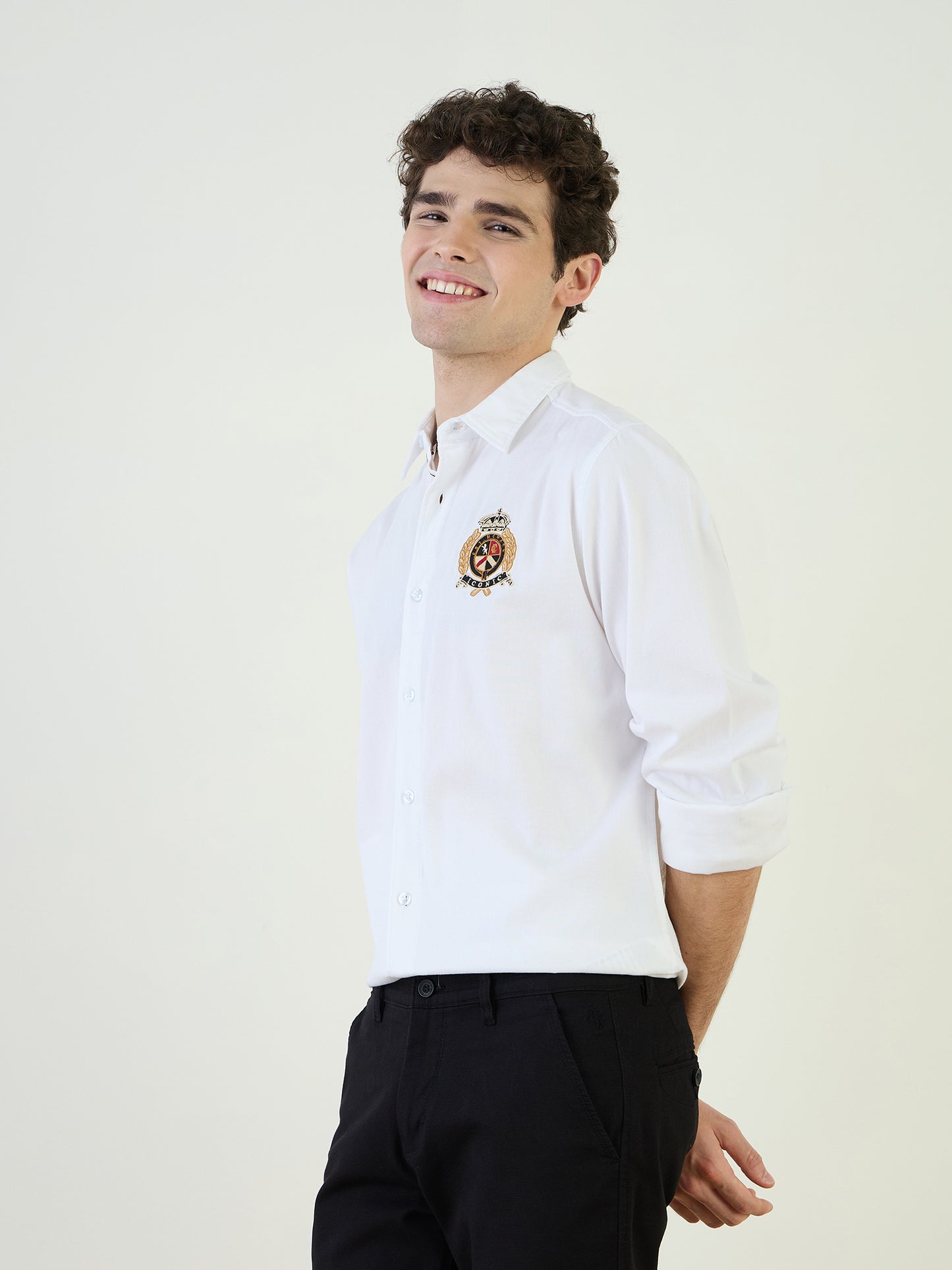 Iconic Men White Textured Collar Shirt