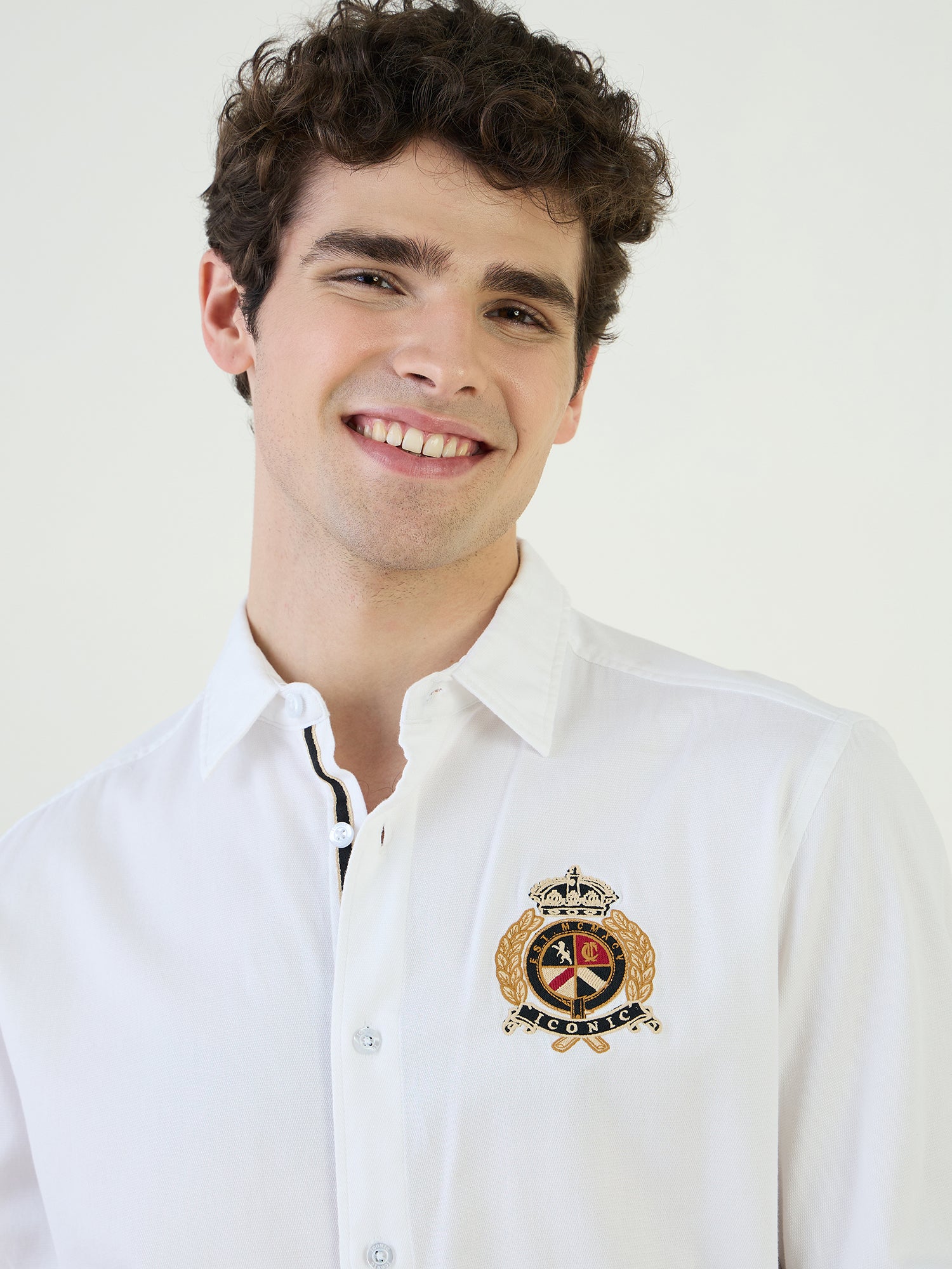 Iconic Men White Textured Collar Shirt