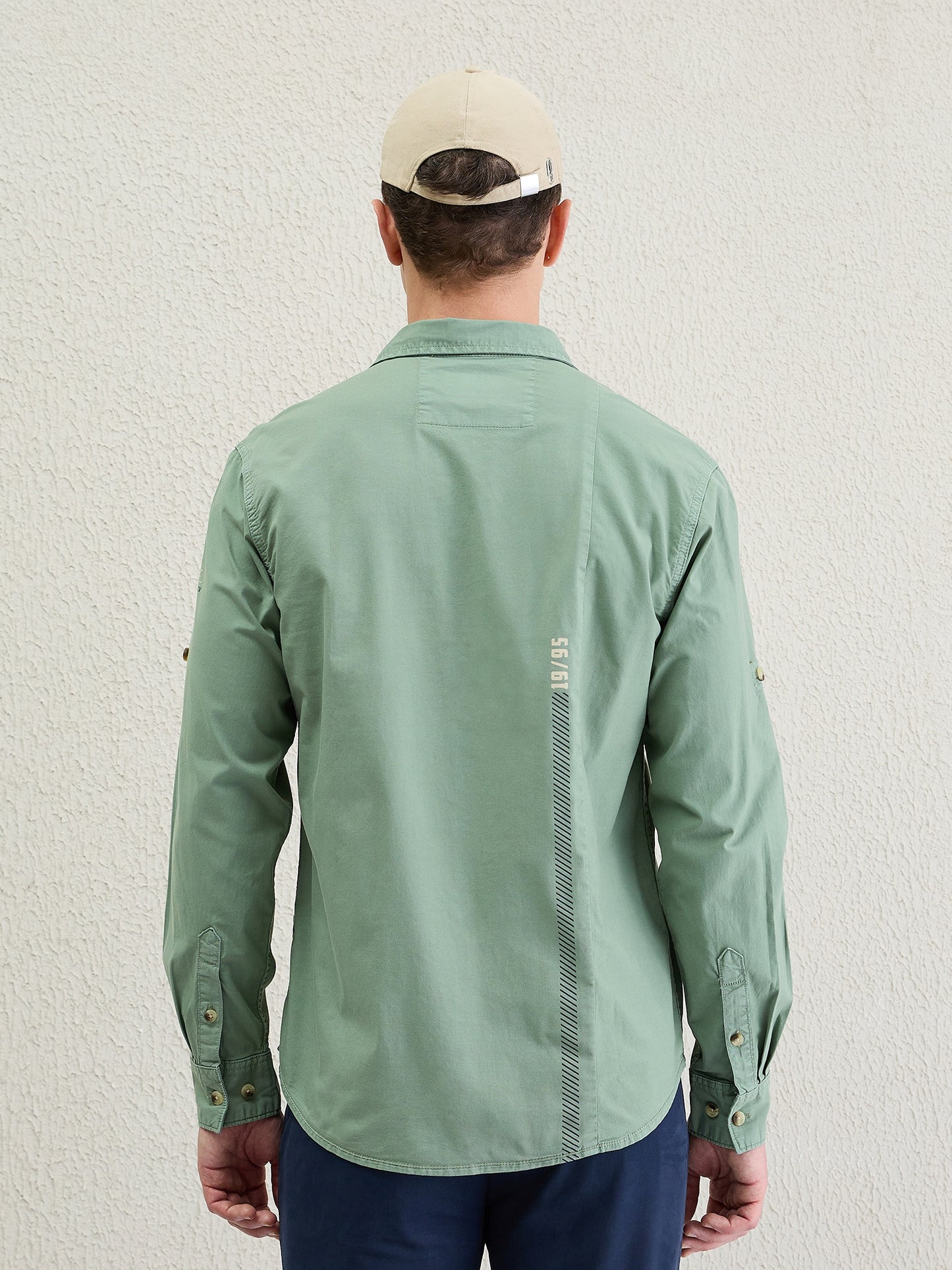 Iconic Men Green Washed Collar Shirt