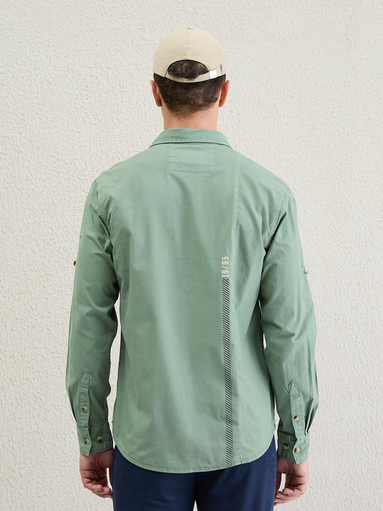 Iconic Men Green Washed Collar Shirt