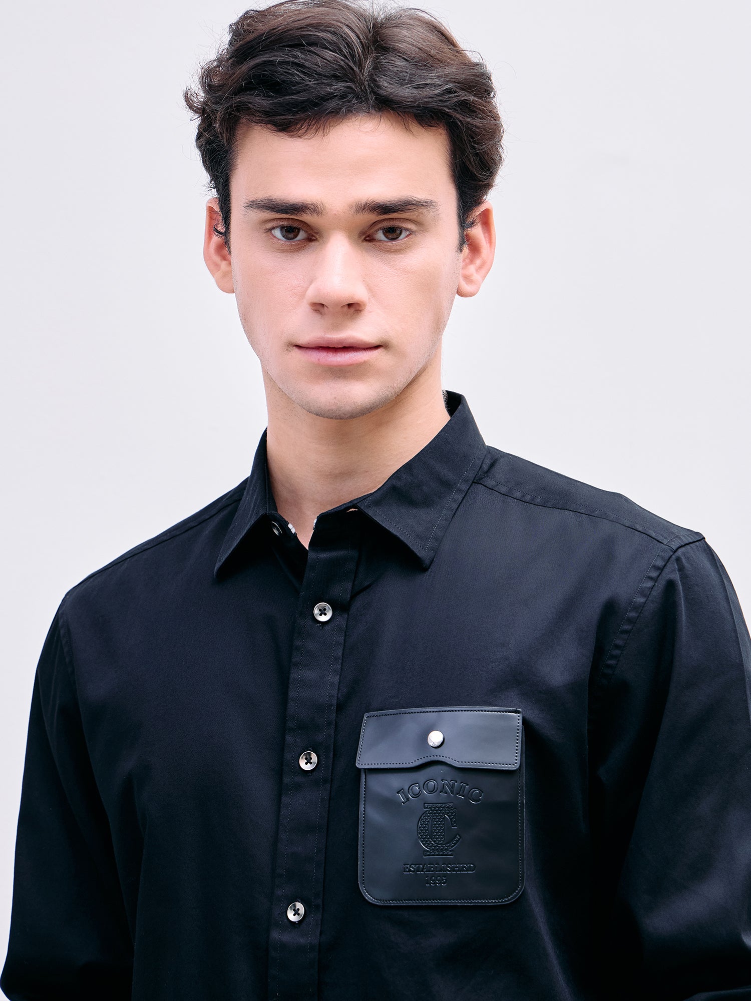 Iconic Men Black Solid Collar Shirt