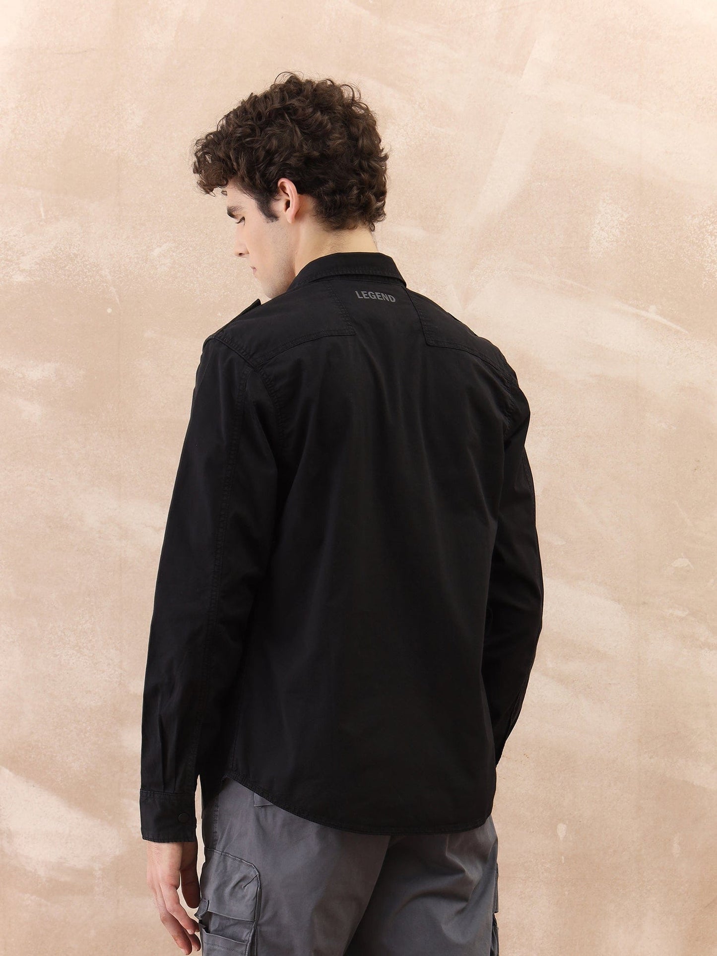 Iconic Men Black Washed Collar Shirt