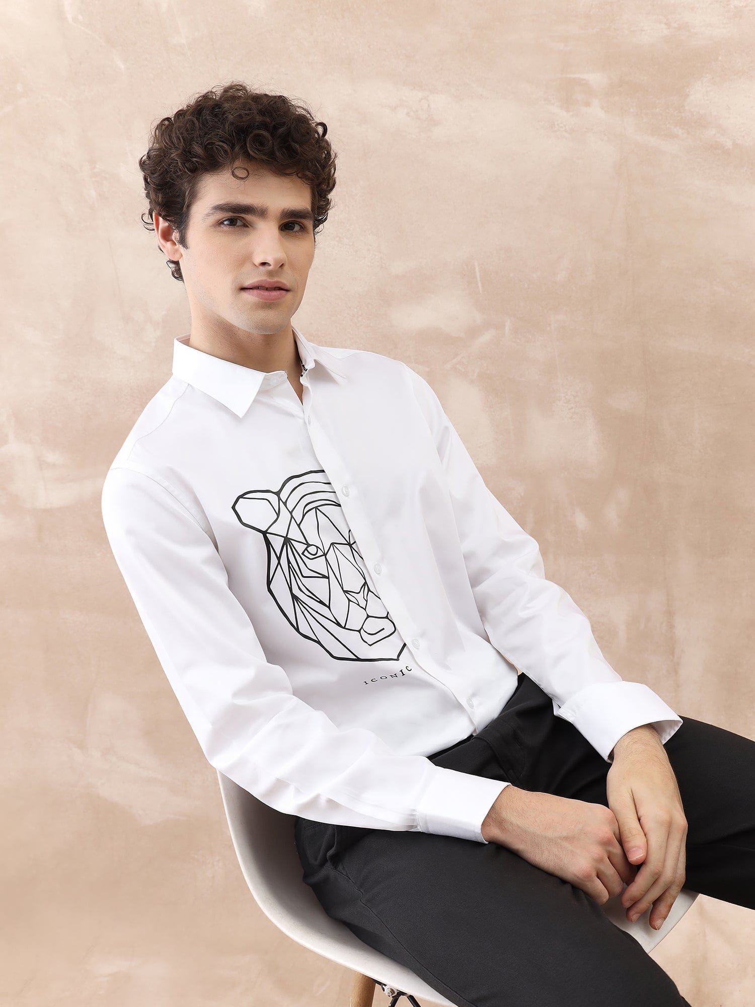 Iconic Men White Printed Collar Shirt