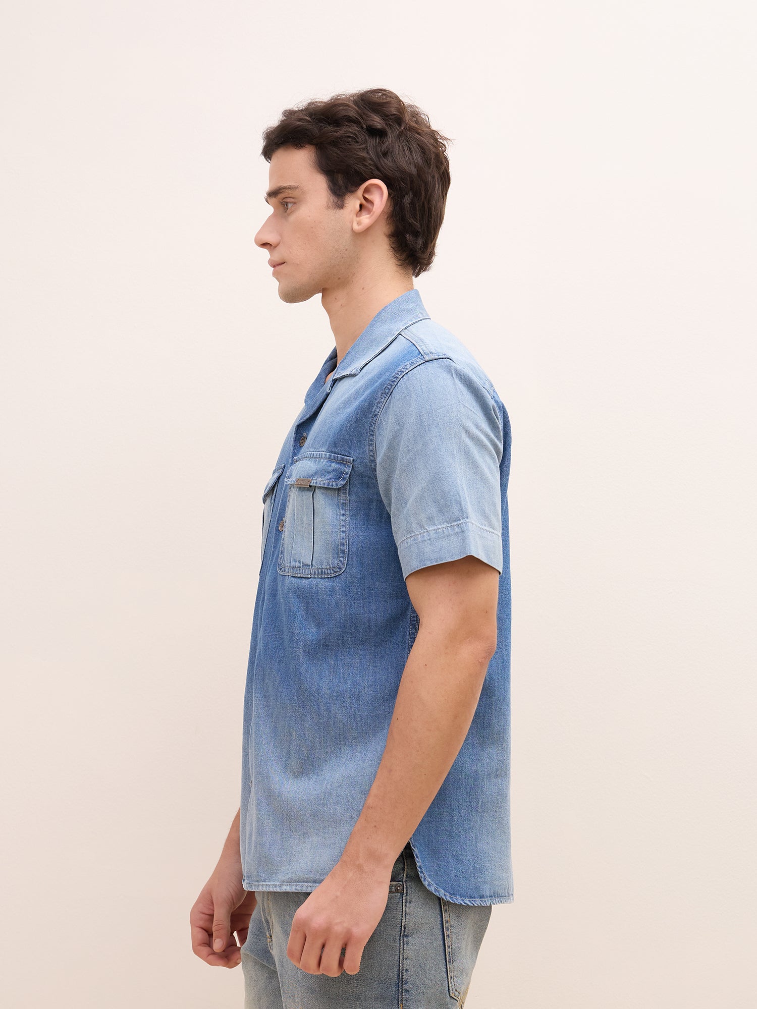 Iconic Men Blue Washed Resort Collar Shirt