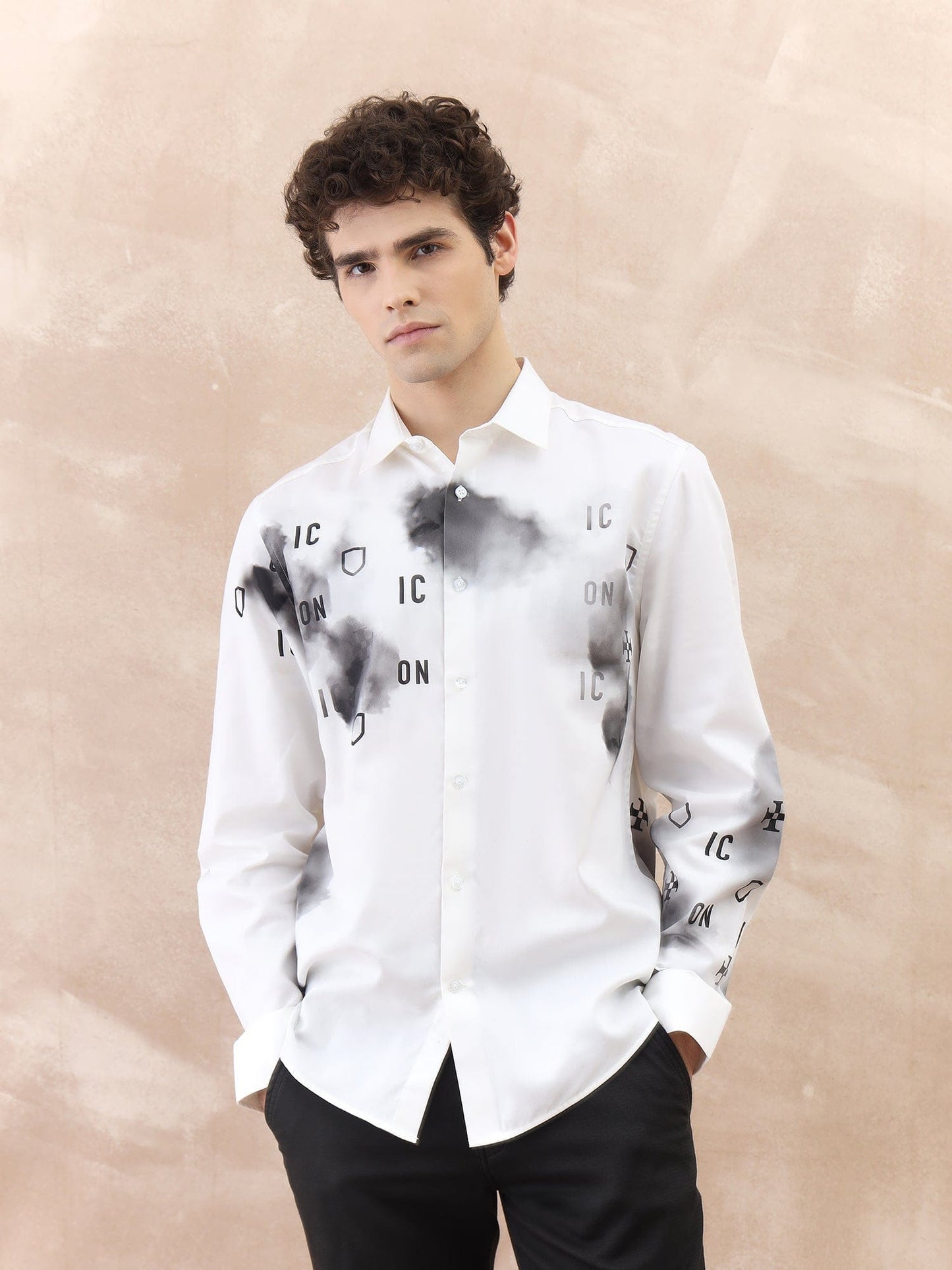 Iconic Men White Printed Collar Shirt