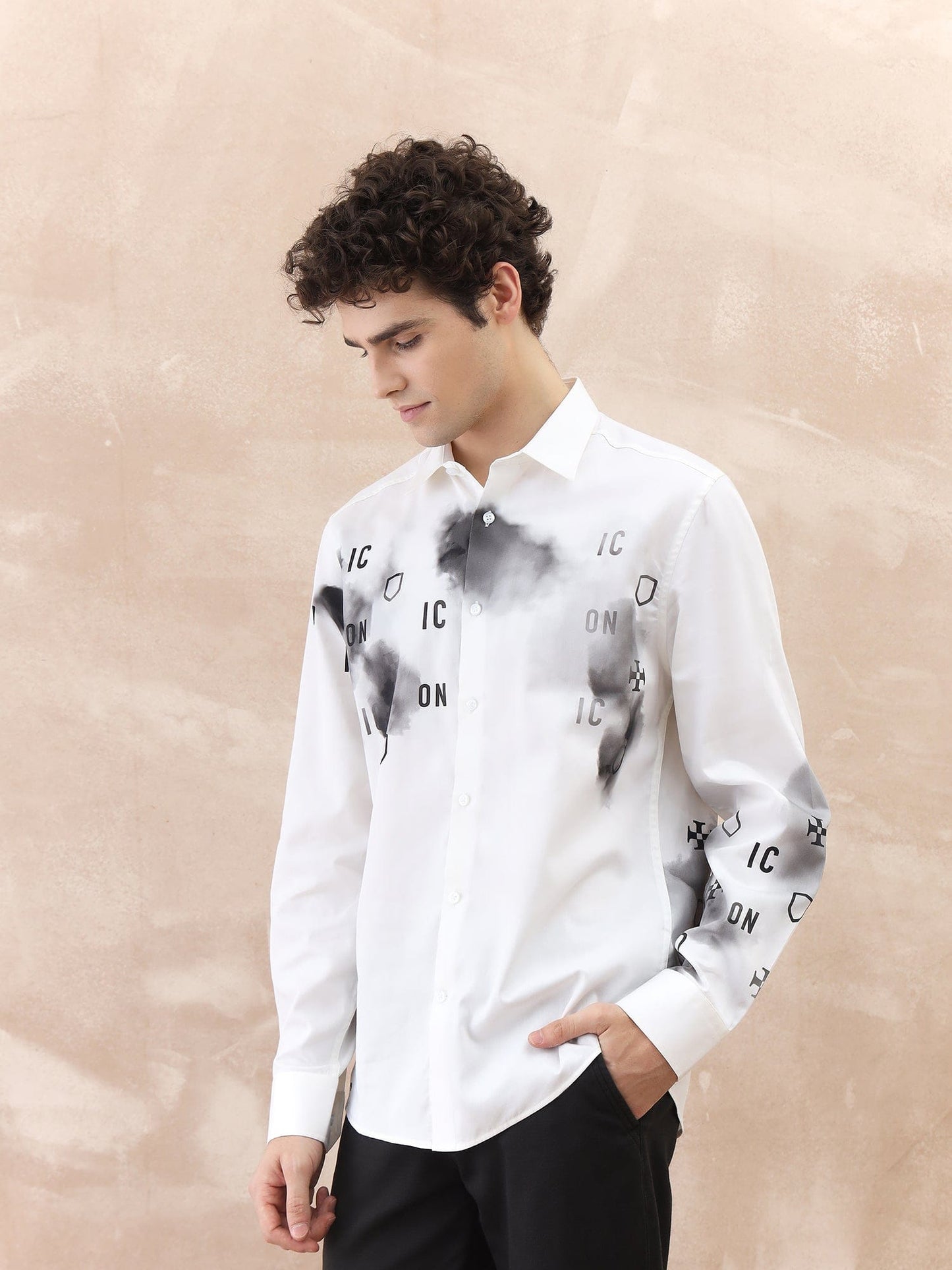 Iconic Men White Printed Collar Shirt