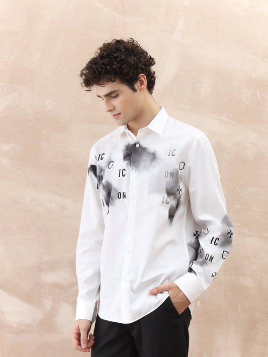 Iconic Men White Printed Collar Shirt