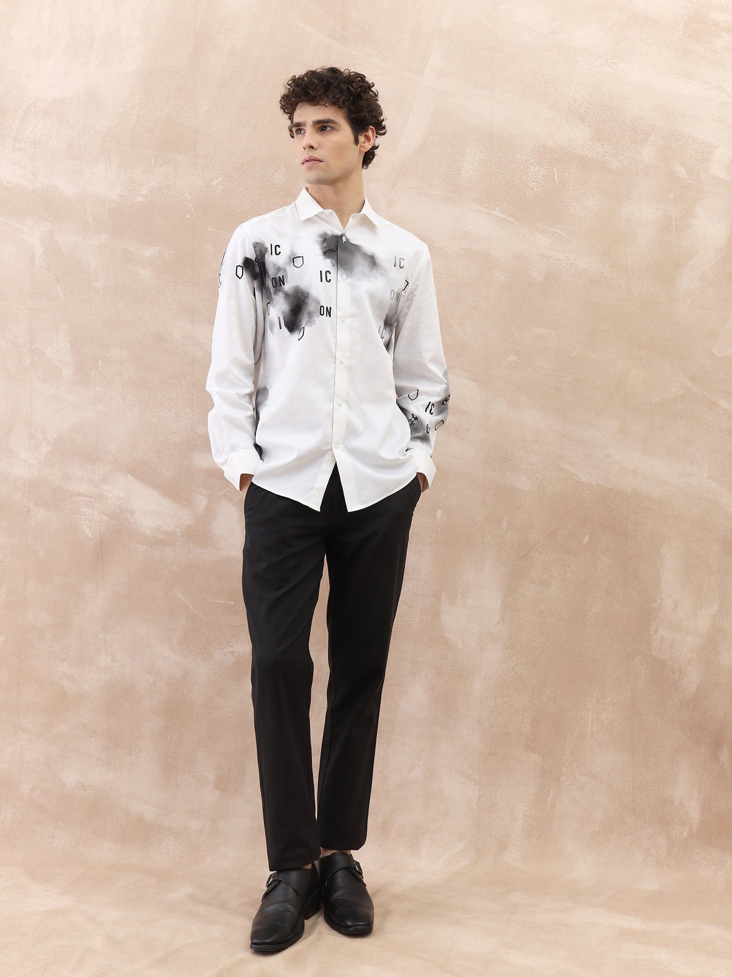 Iconic Men White Printed Collar Shirt