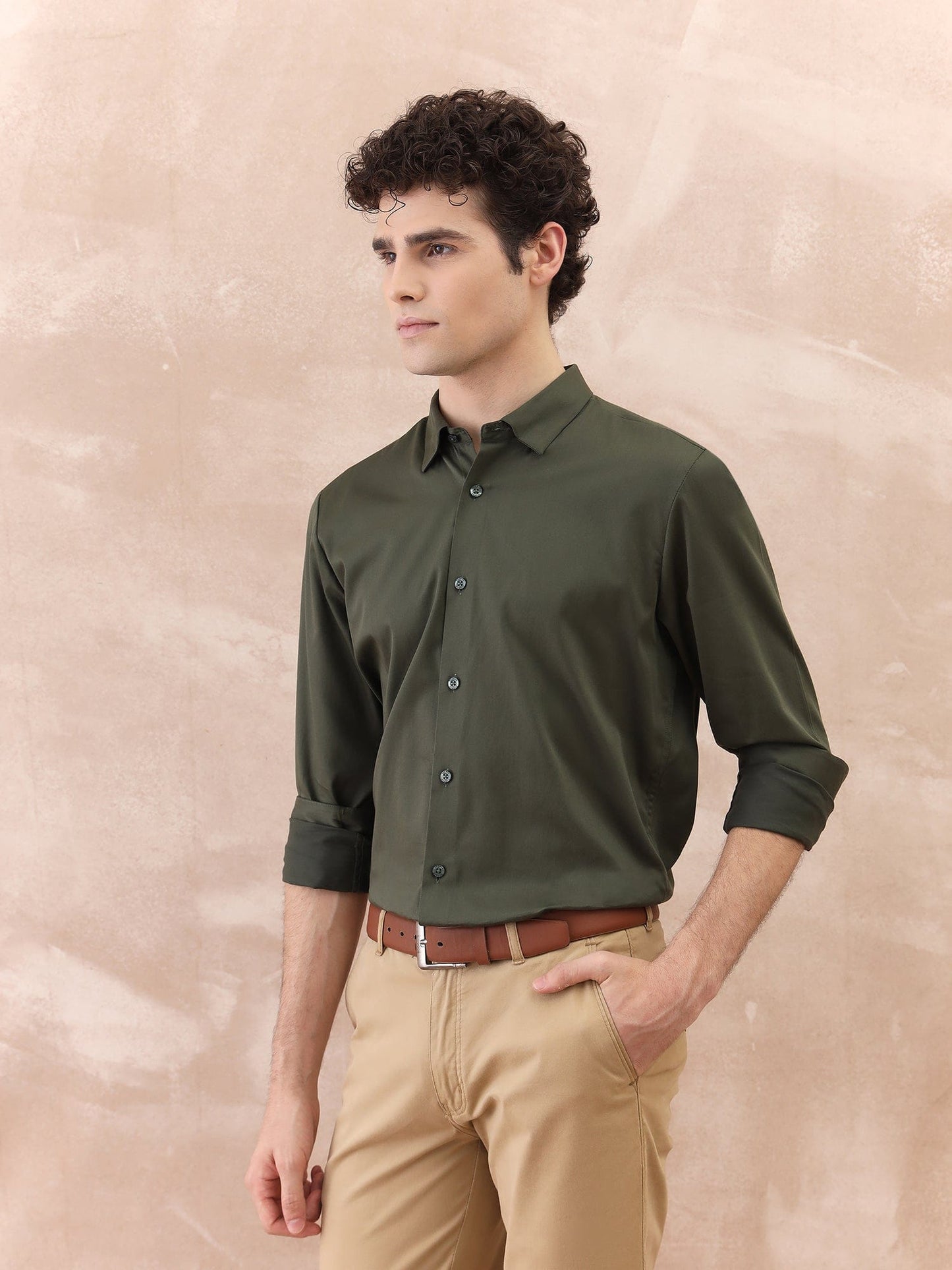 Iconic Men Green Solid Collar Shirt