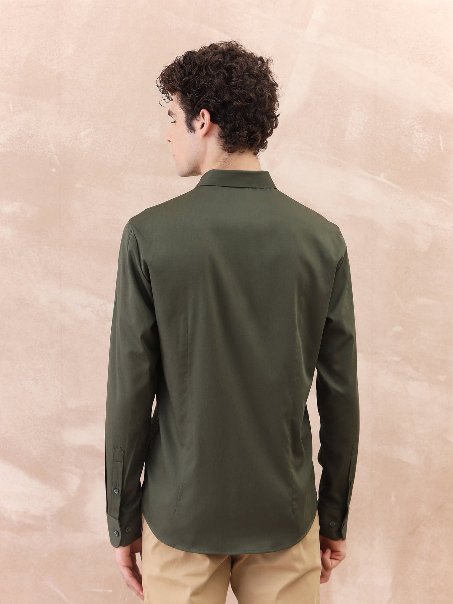 Iconic Men Green Solid Collar Shirt