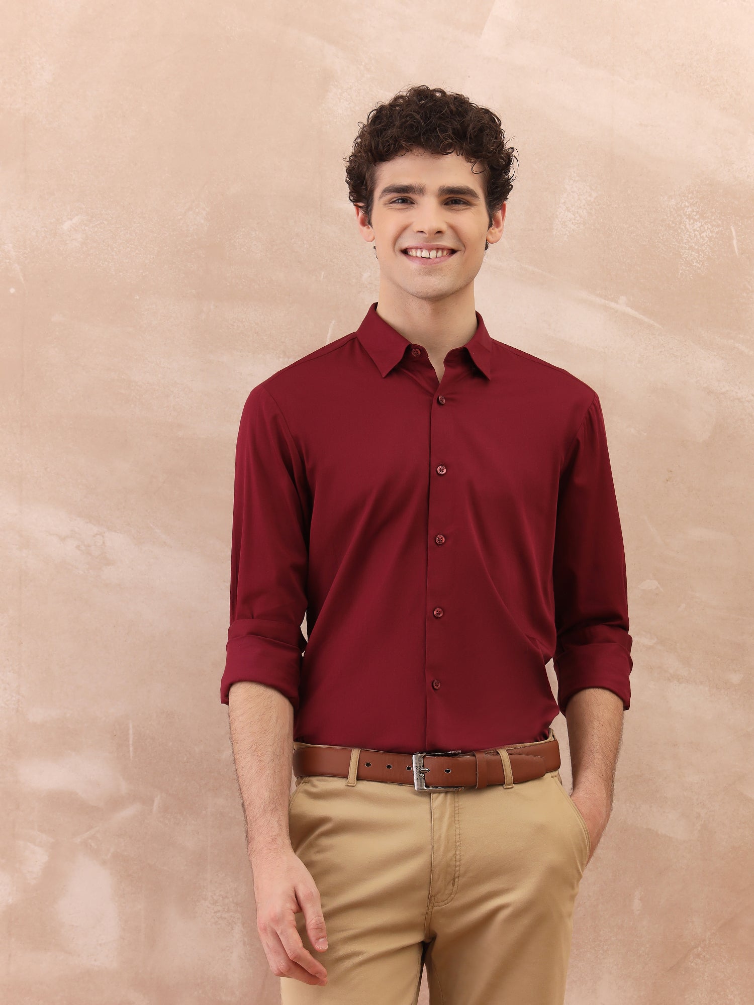 Iconic Men Red Solid Collar Shirt