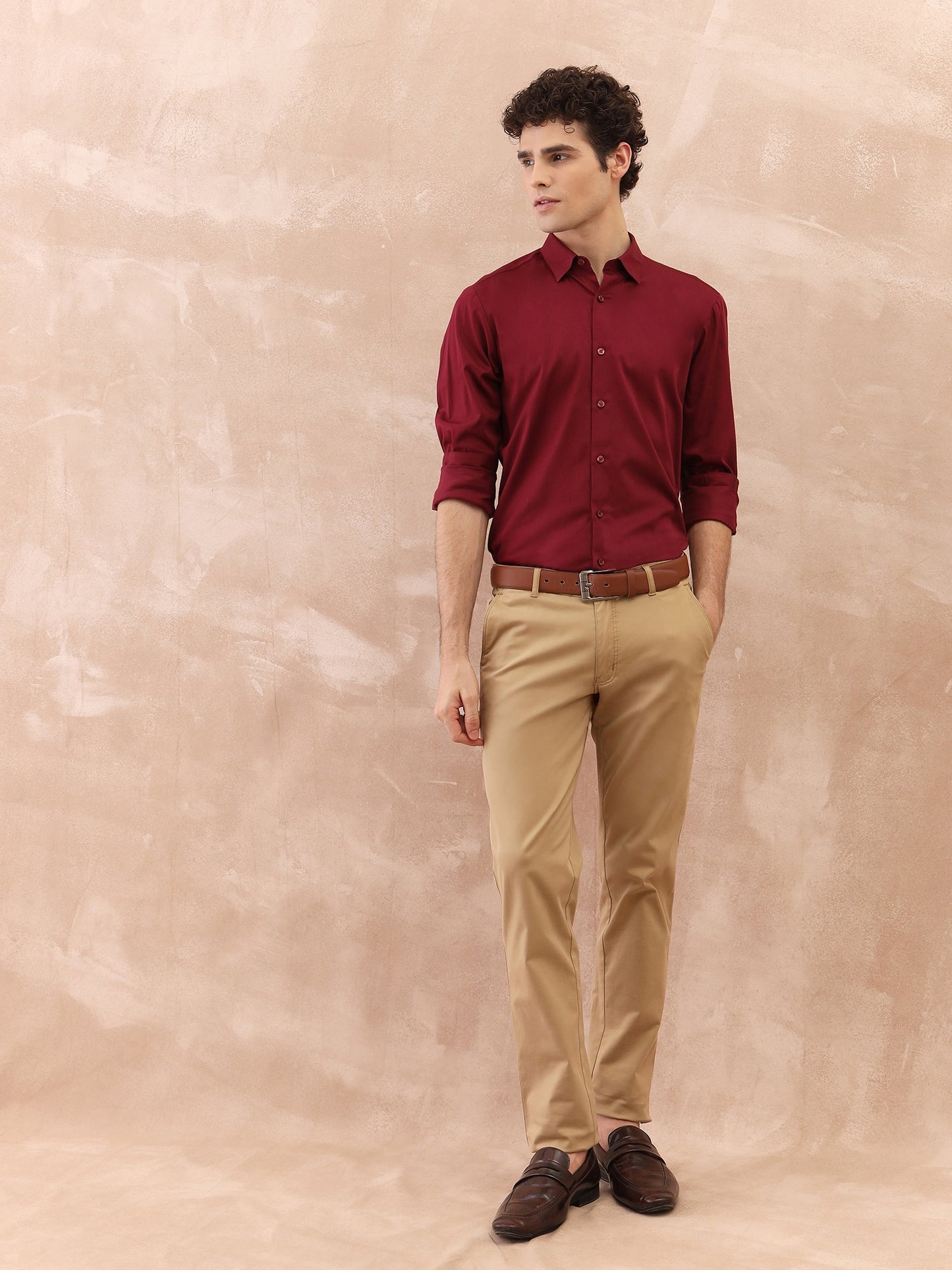 Iconic Men Red Solid Collar Shirt
