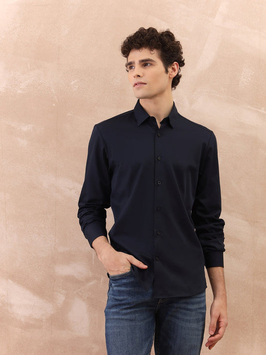 Iconic Men Blue Solid Collar Shirt