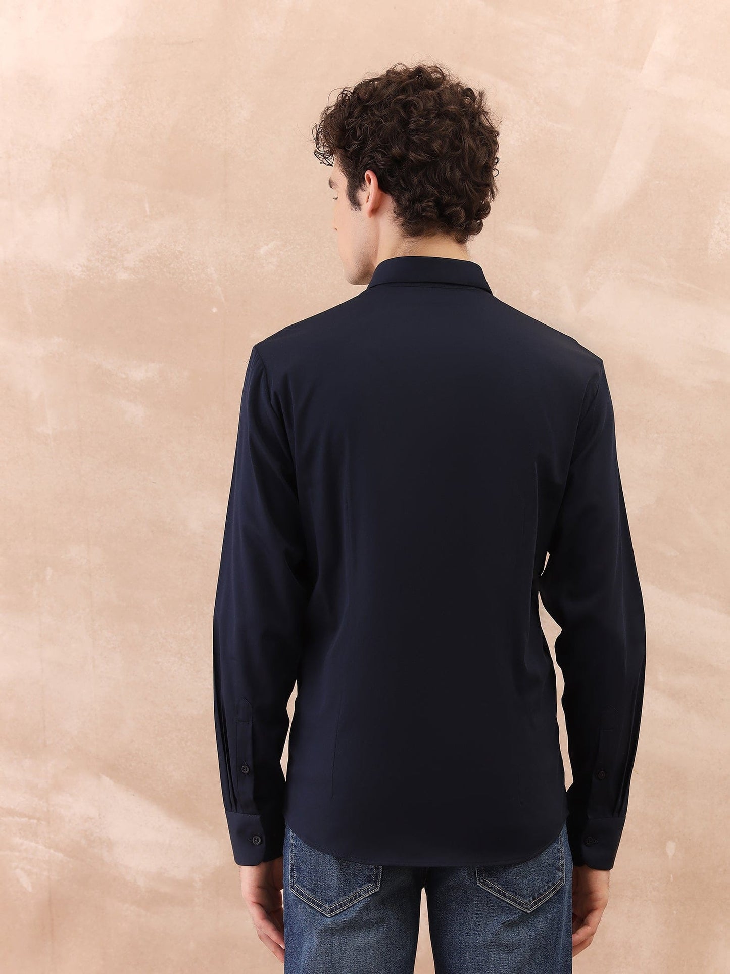 Iconic Men Blue Solid Collar Shirt