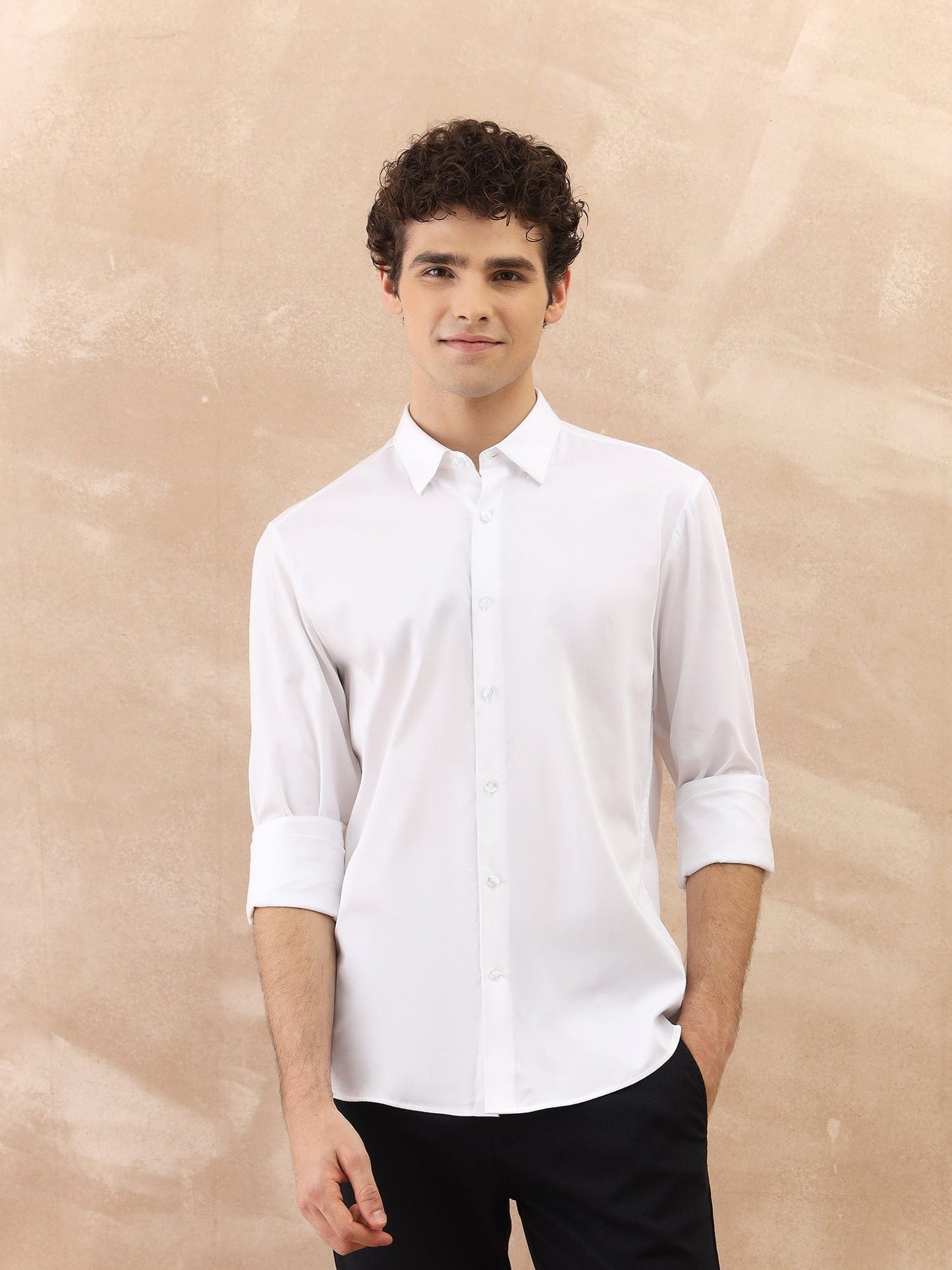 Iconic Men White Solid Collar Shirt