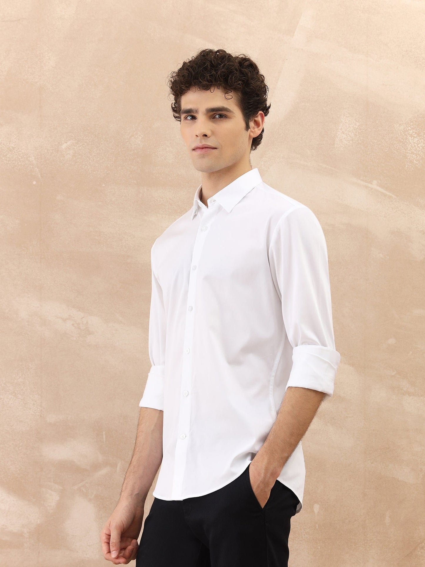 Iconic Men White Solid Collar Shirt