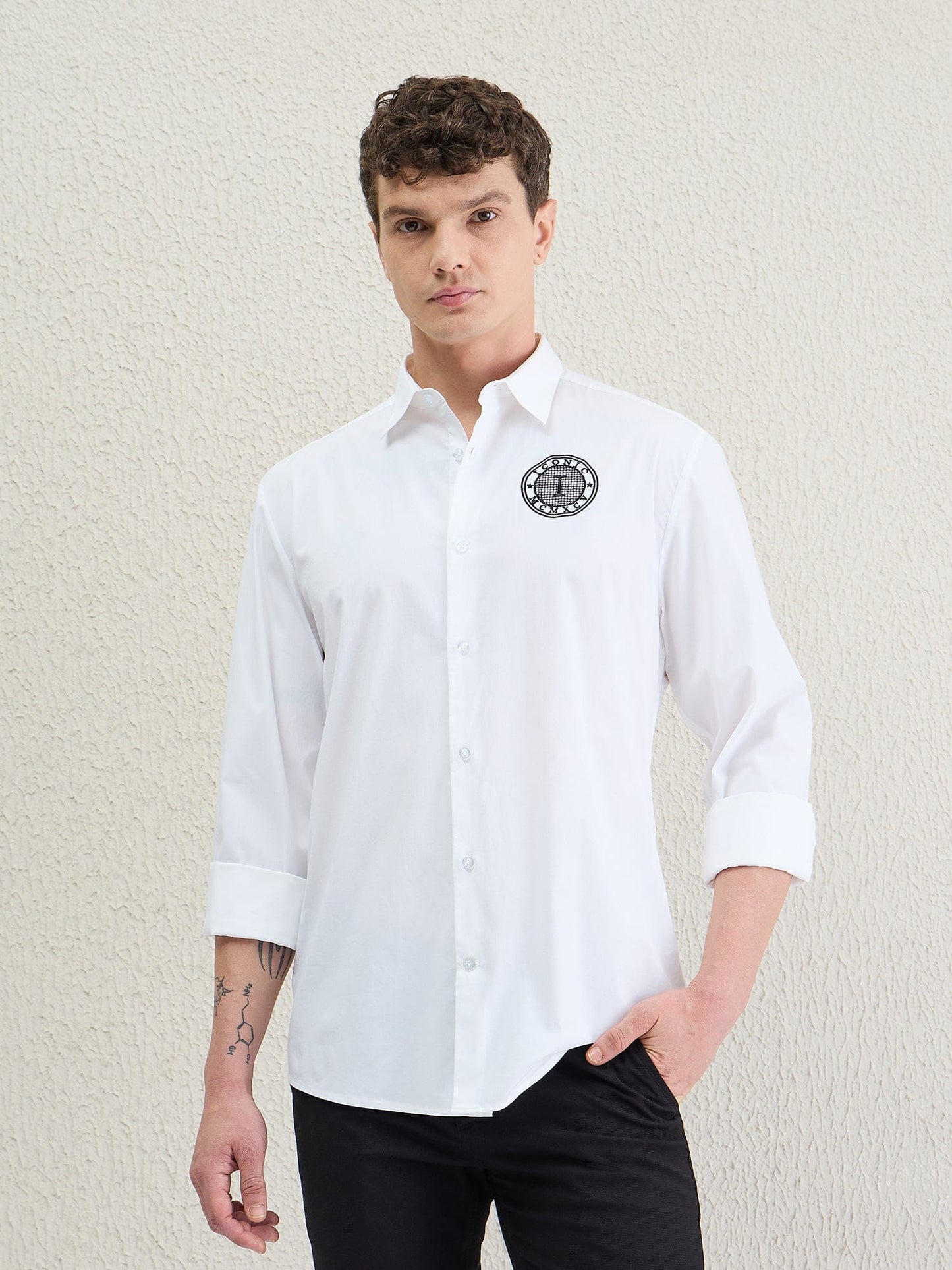 Iconic Men White Solid Collar Shirt