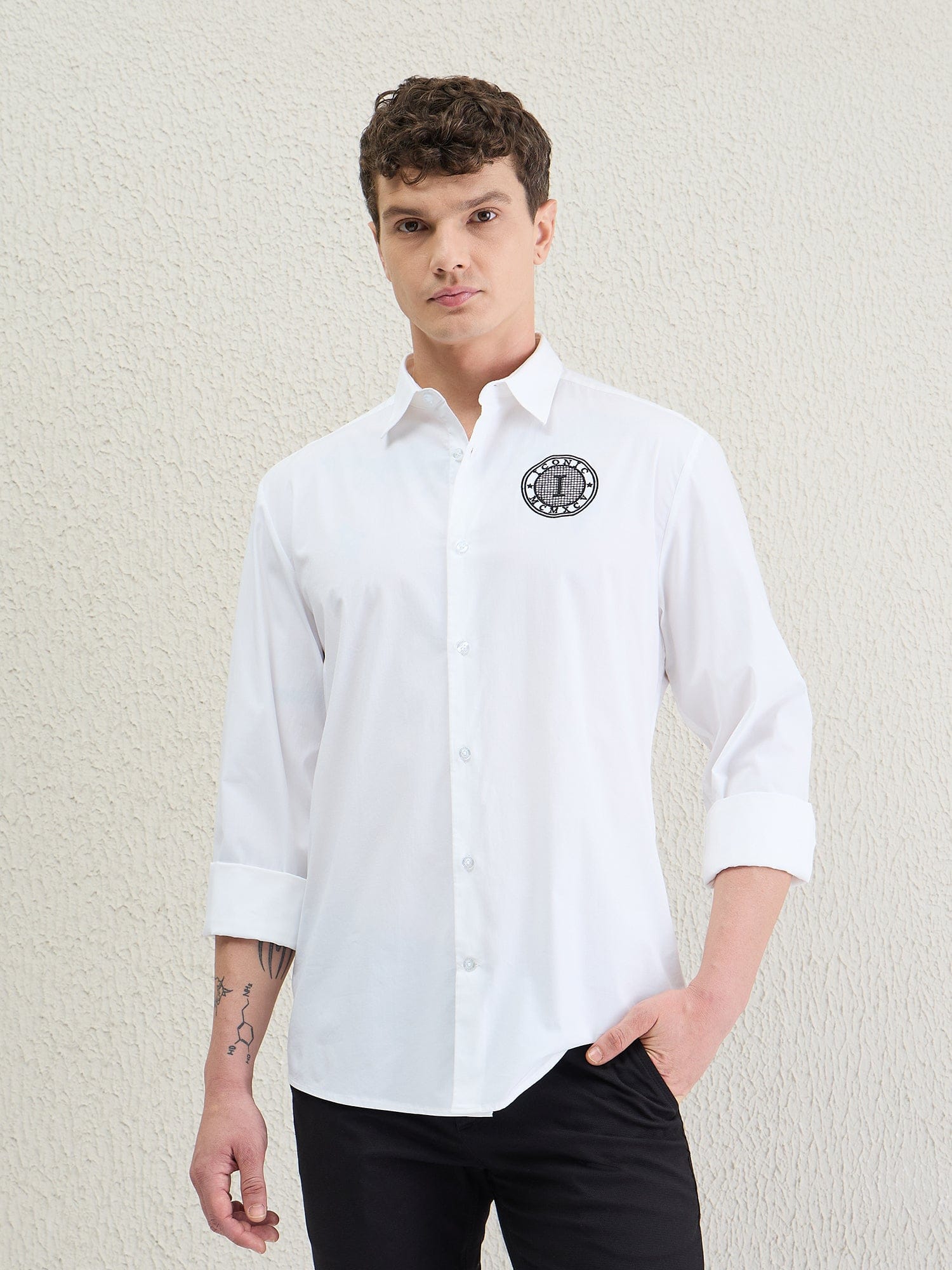 Iconic Men White Solid Collar Shirt