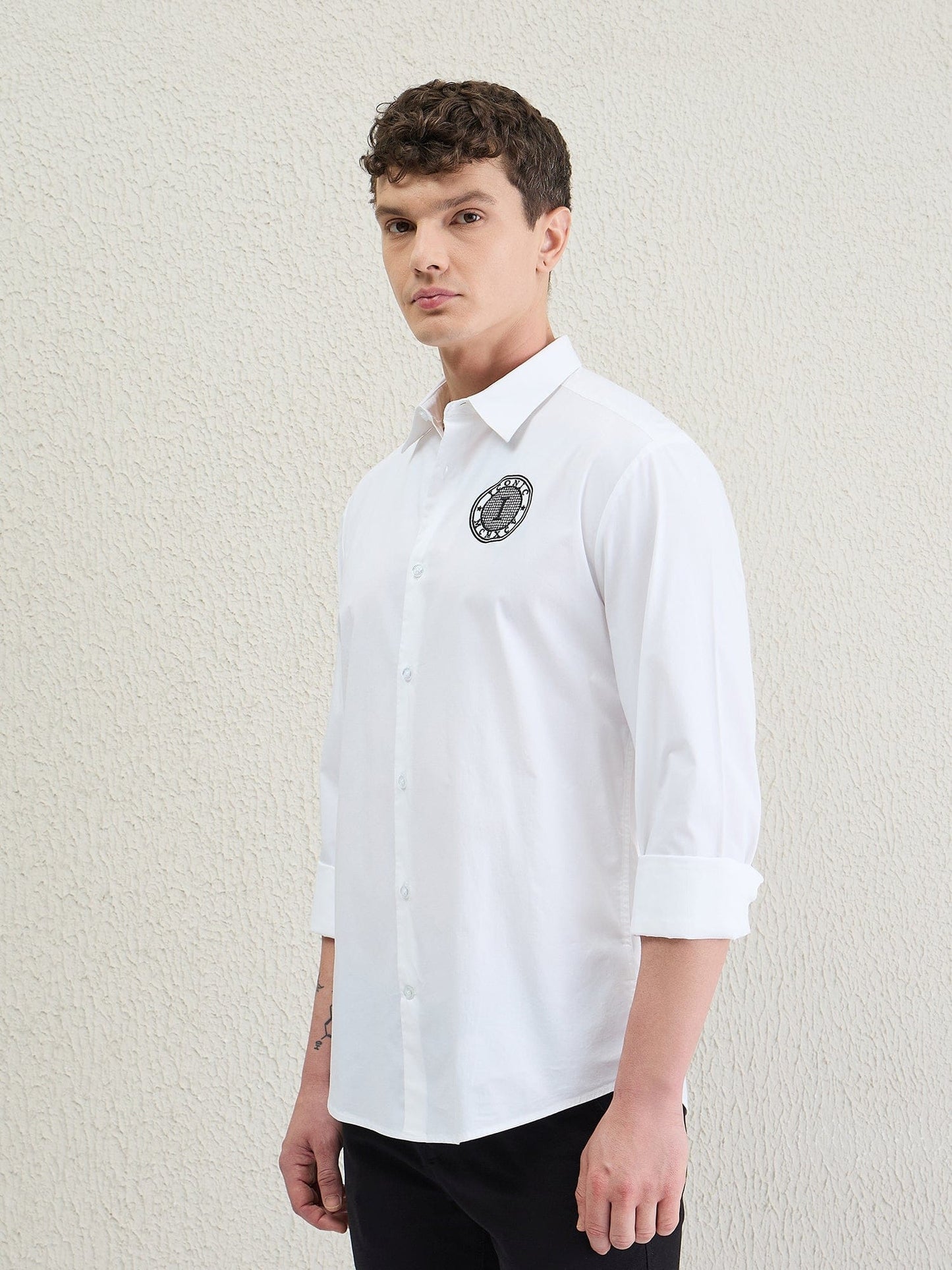 Iconic Men White Solid Collar Shirt