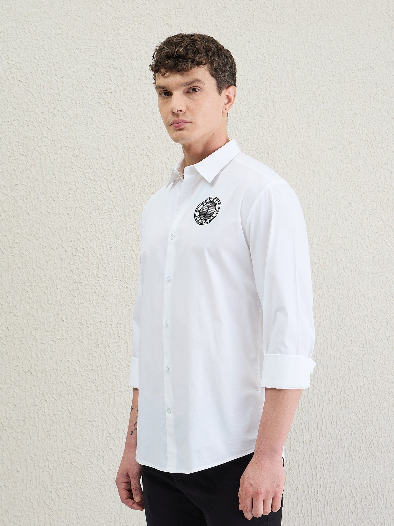Iconic Men White Solid Collar Shirt