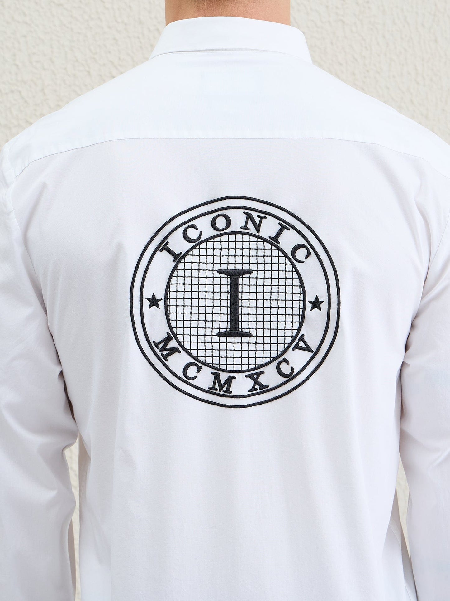 Iconic Men White Solid Collar Shirt