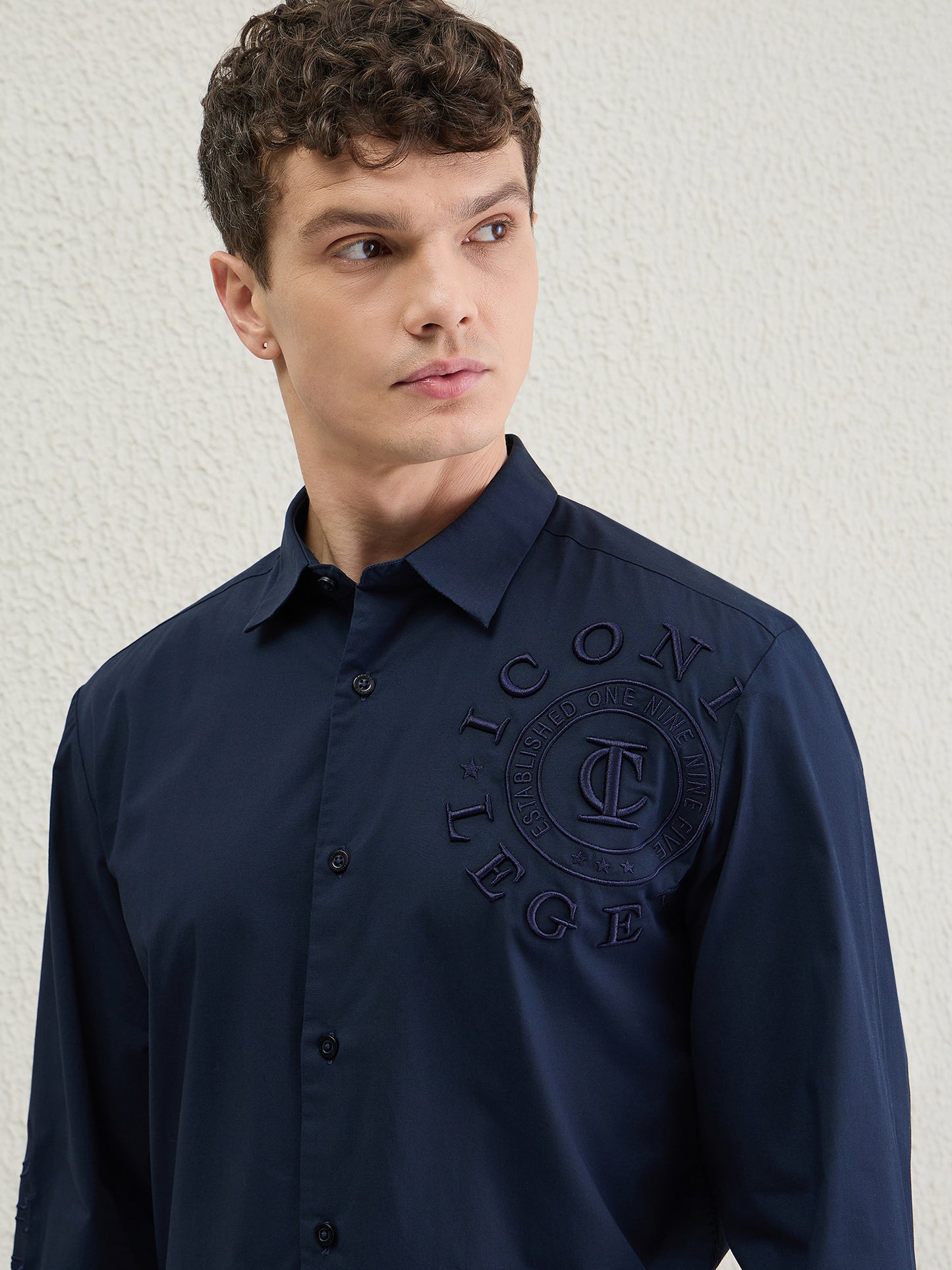 Iconic Men Blue Solid Collar Shirt