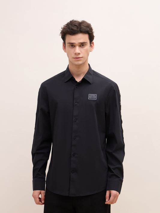 Iconic Men Black Solid Collar Shirt