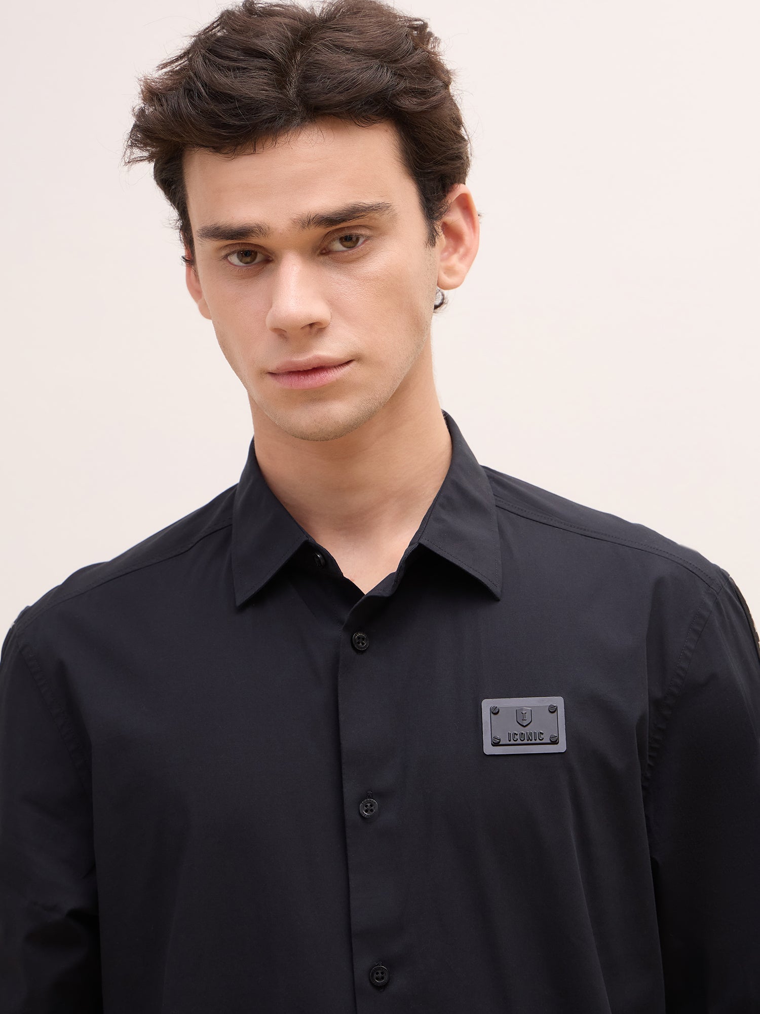 Iconic Men Black Solid Collar Shirt