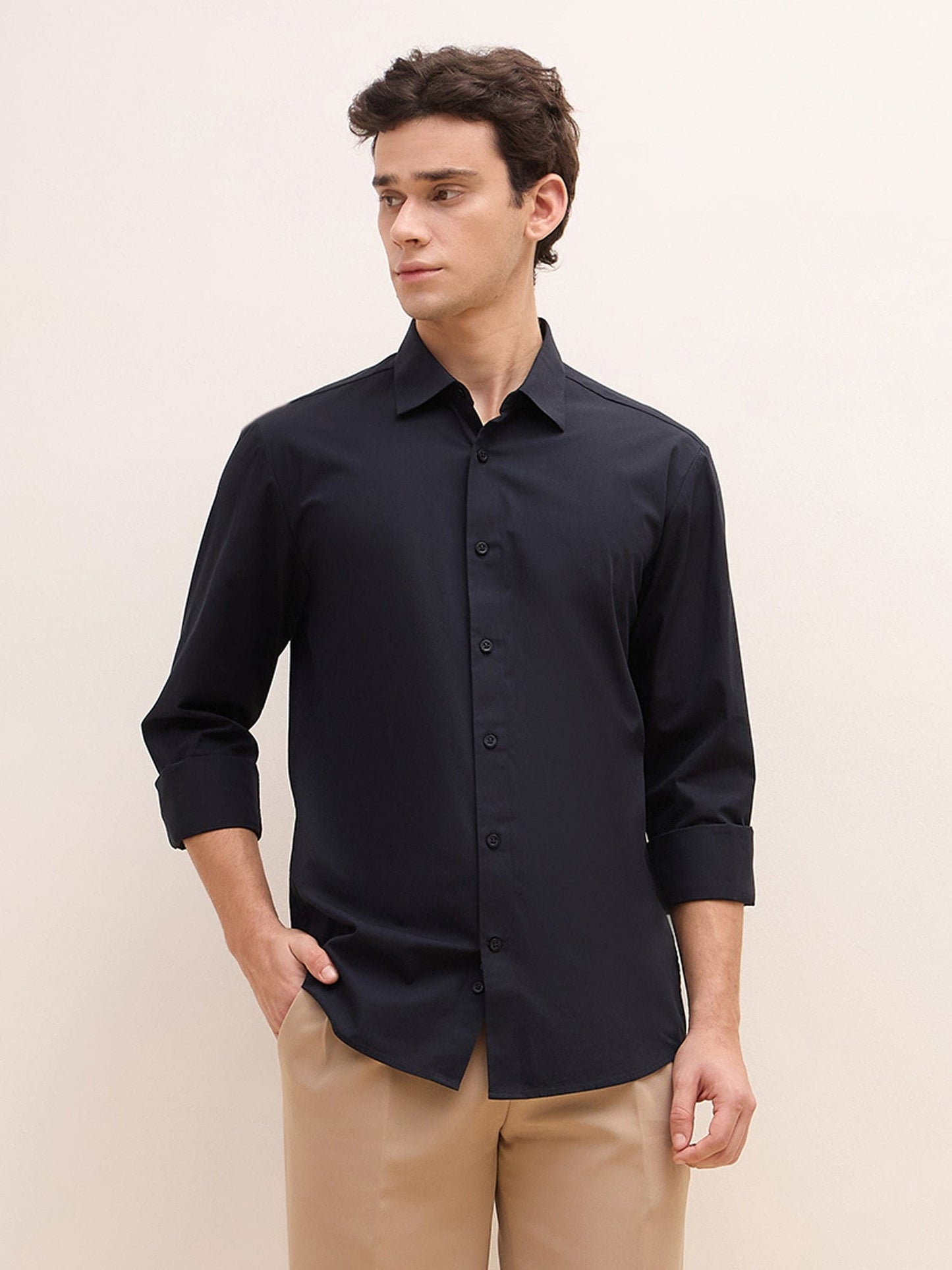Iconic Men Black Solid Collar Shirt