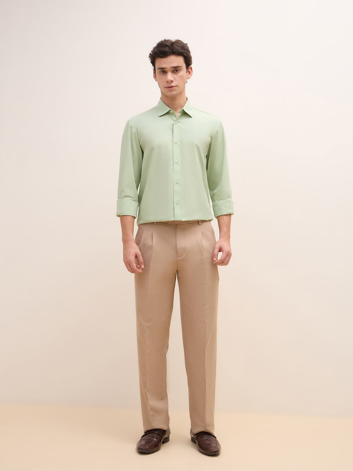 Iconic Men Green Solid Collar Shirt