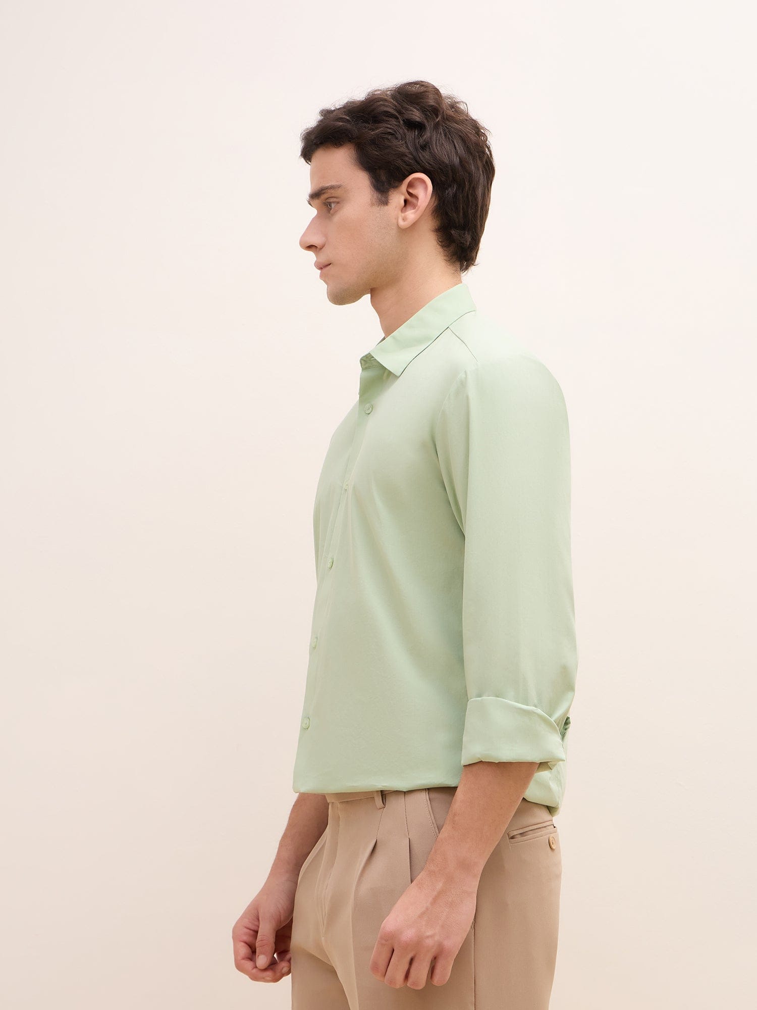 Iconic Men Green Solid Collar Shirt
