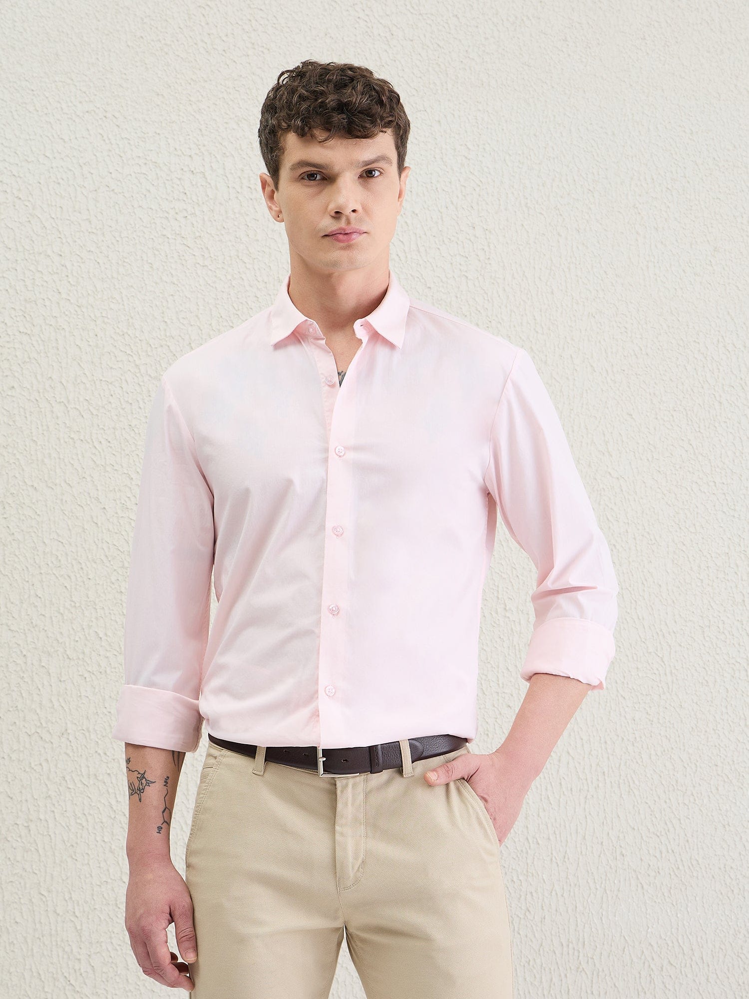 Shop Iconic Men Pink Solid Collar Shirt Online – Iconic India