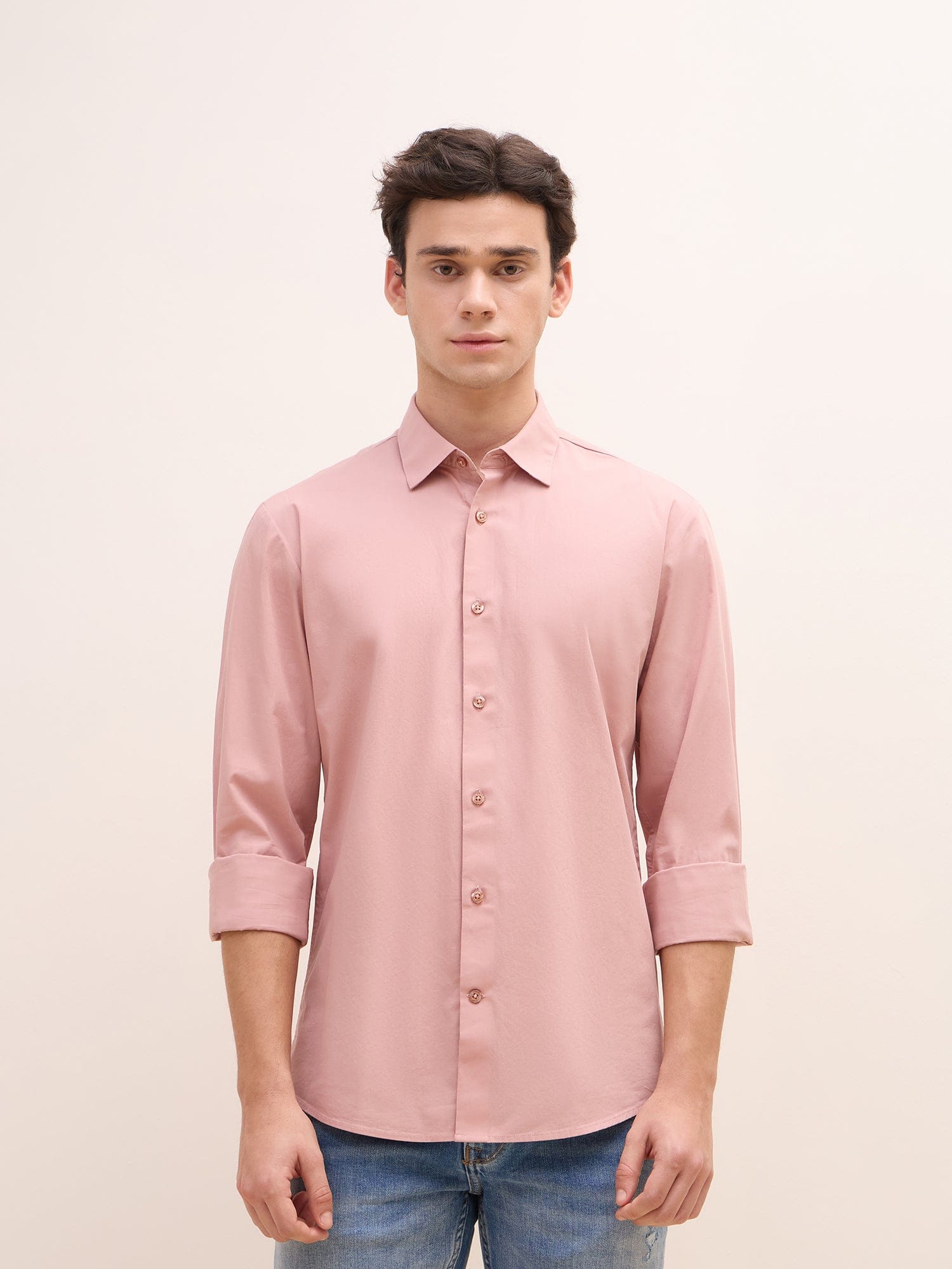 Iconic Men Pink Solid Collar Shirt