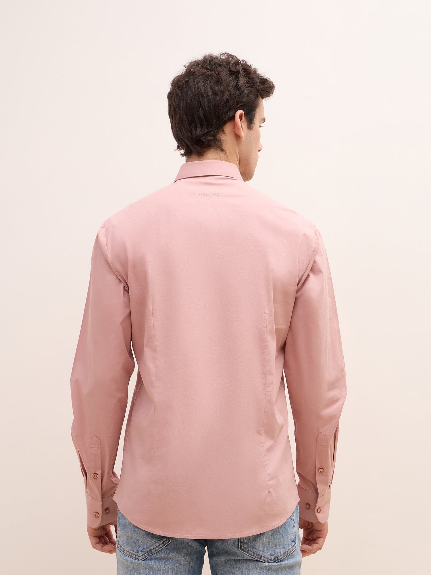 Iconic Men Pink Solid Collar Shirt