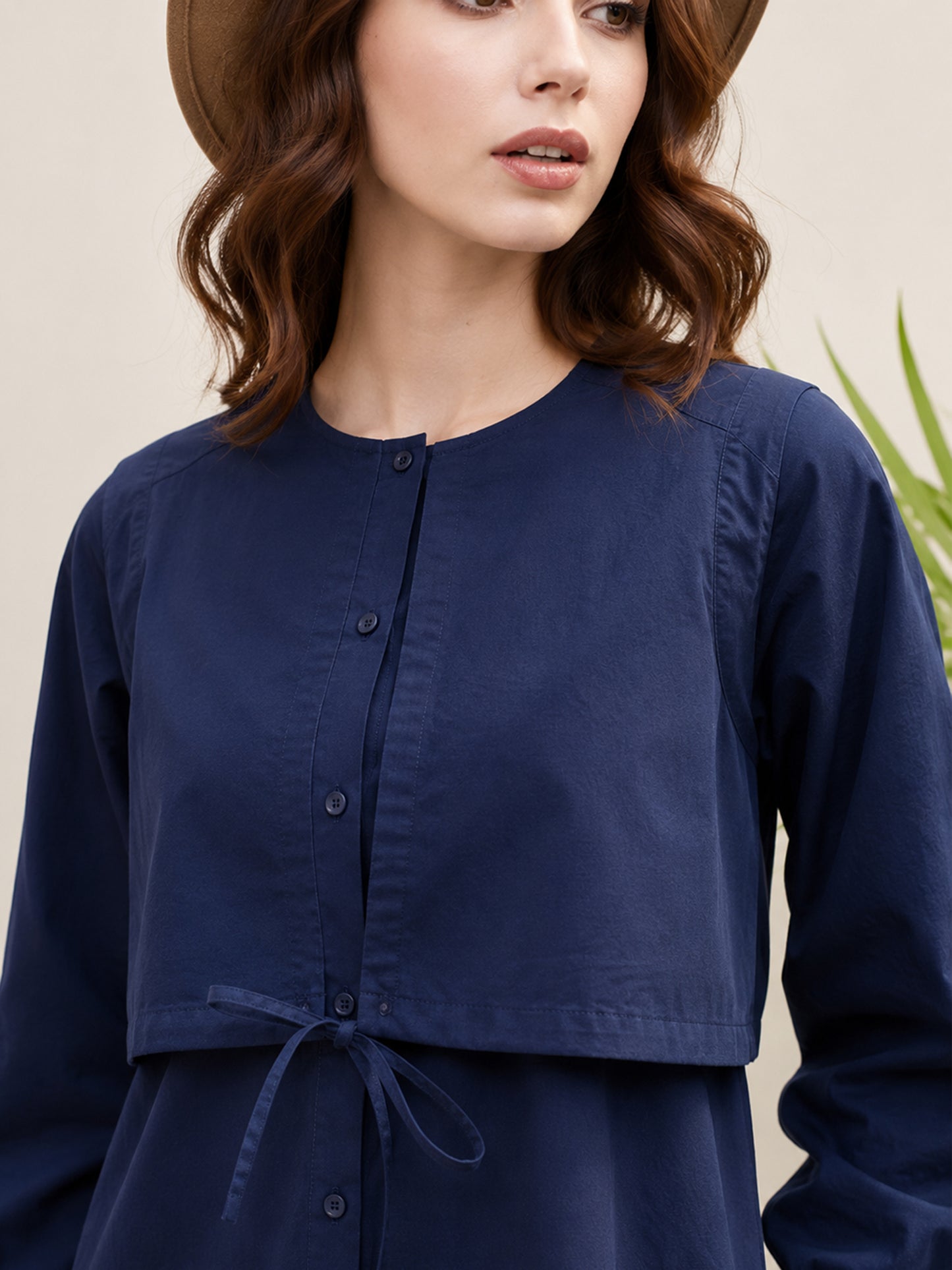 Iconic Women Blue Solid Round Neck Dress