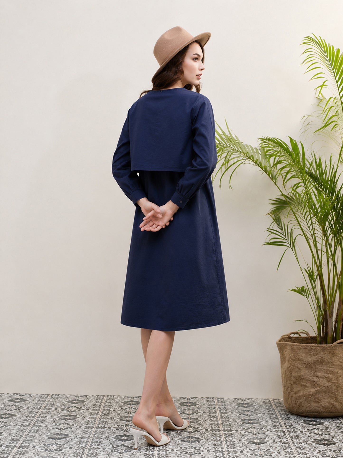 Iconic Women Blue Solid Round Neck Dress