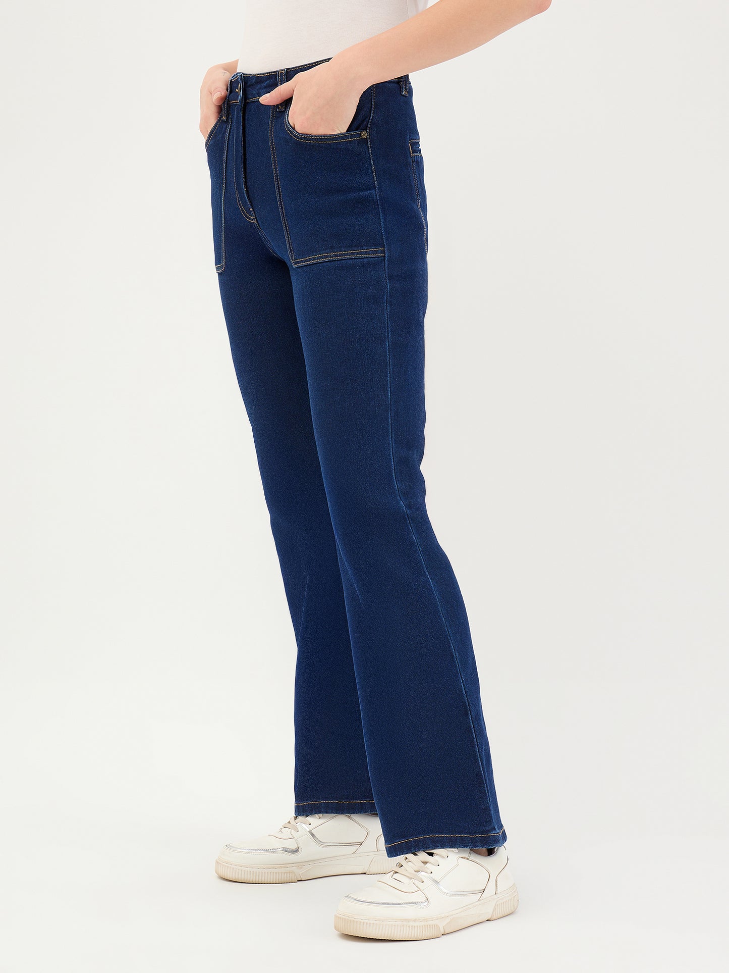 Elle Women Blue Bootcut Fit Solid Jeans