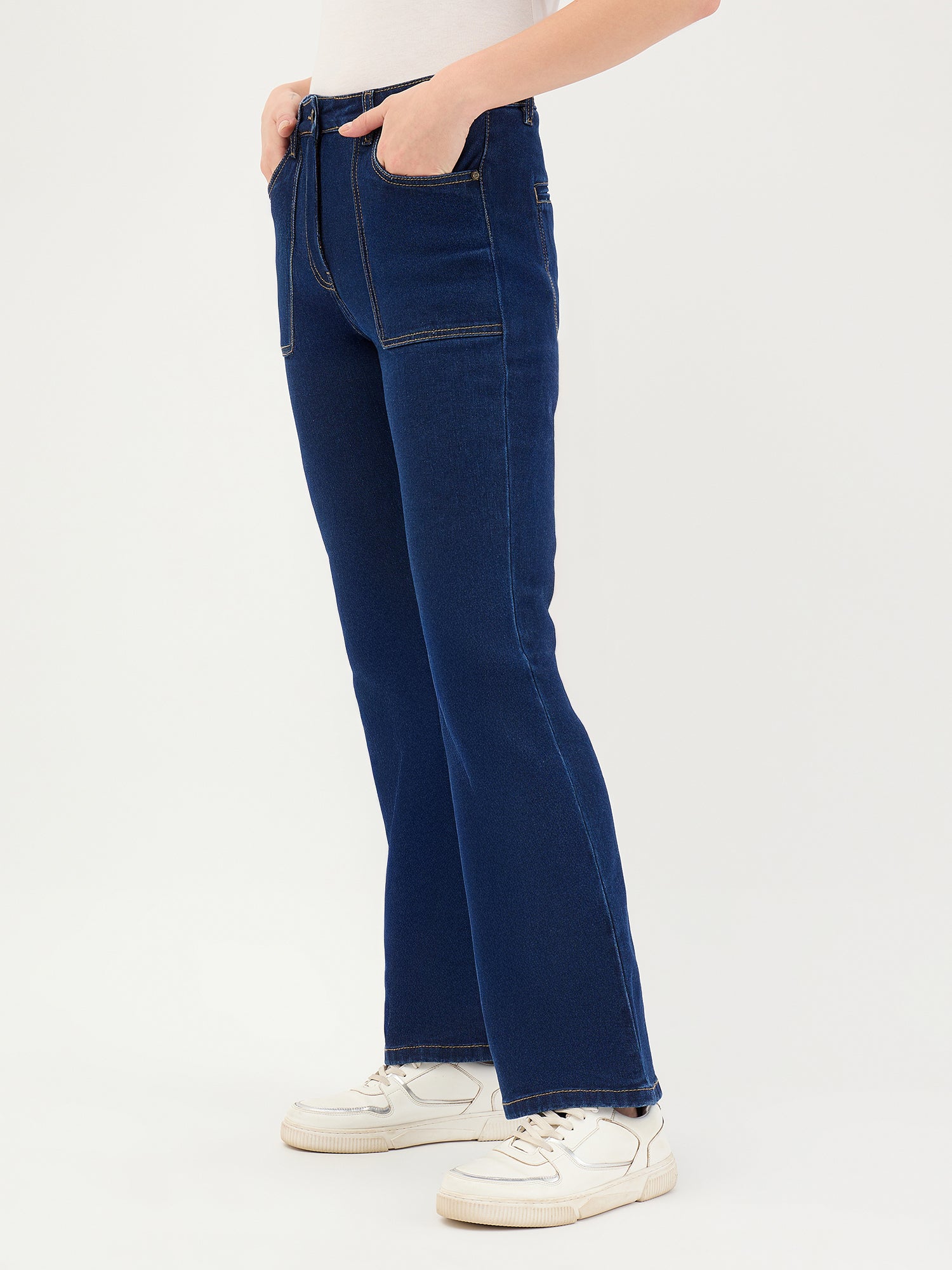 Elle Women Blue Bootcut Fit Solid Jeans